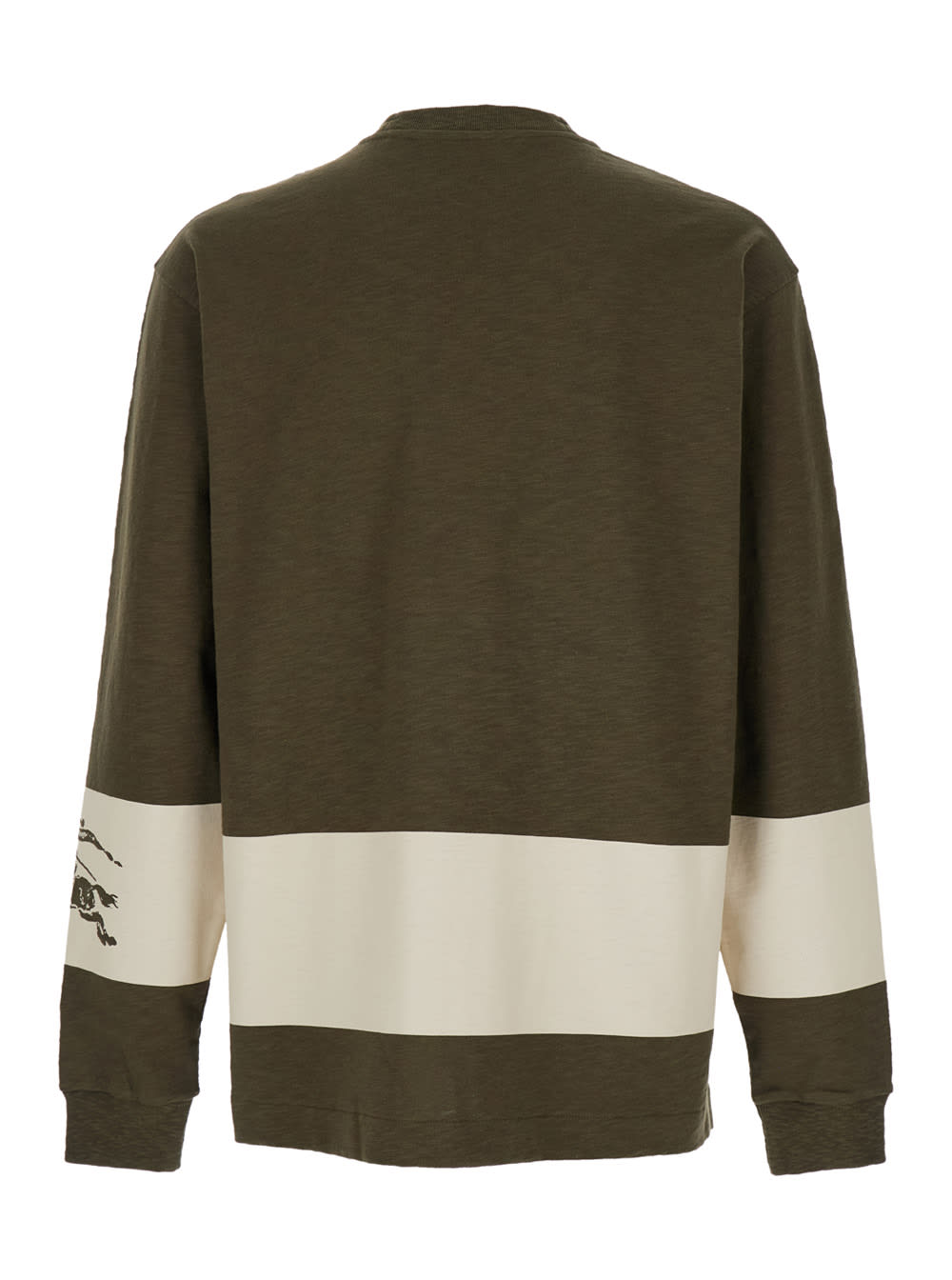 Shop Burberry Green Sweater With Contrasting Band And Logo In Cotton Man