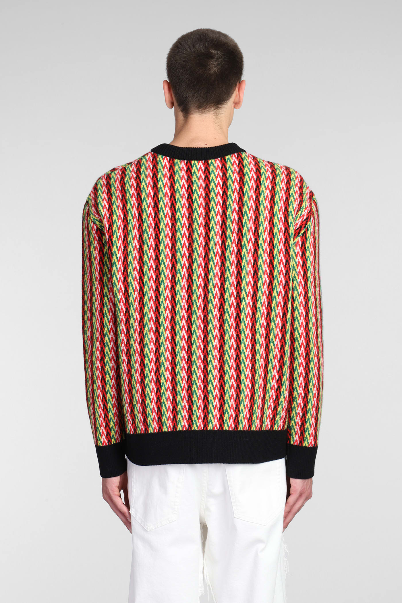 Shop Lanvin Sweater With Multicolored Chevron Motif In Multicolour