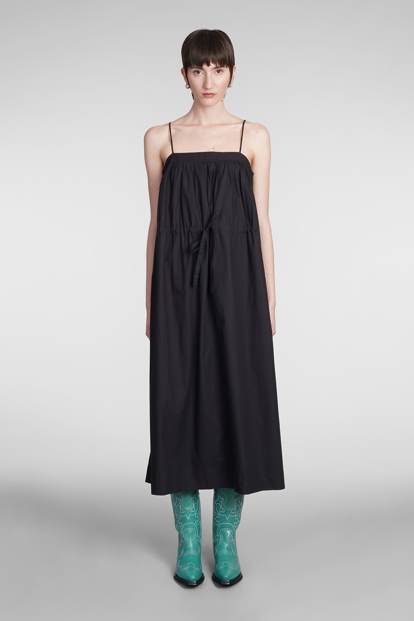 Ganni Cotton Poplin Maxi Strap Dress In Black ModeSens