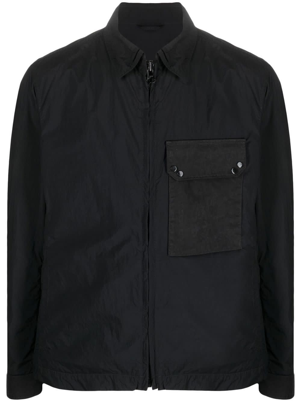 TEN C ZIP-UP SHIRT JACKET IN BLACK TECHNICAL FABRIC MAN