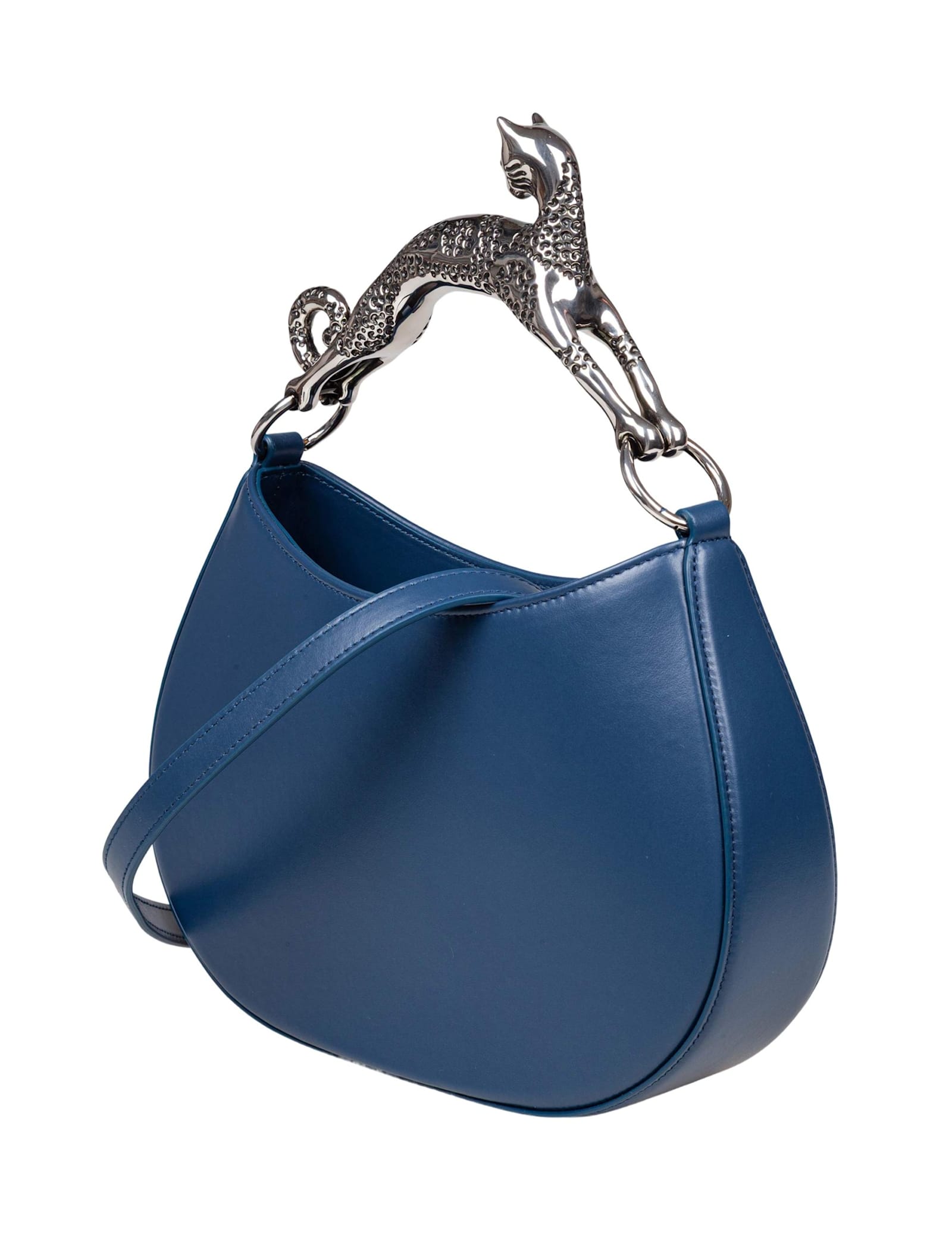 Lanvin Leather Cat Hobo Bag In Blue
