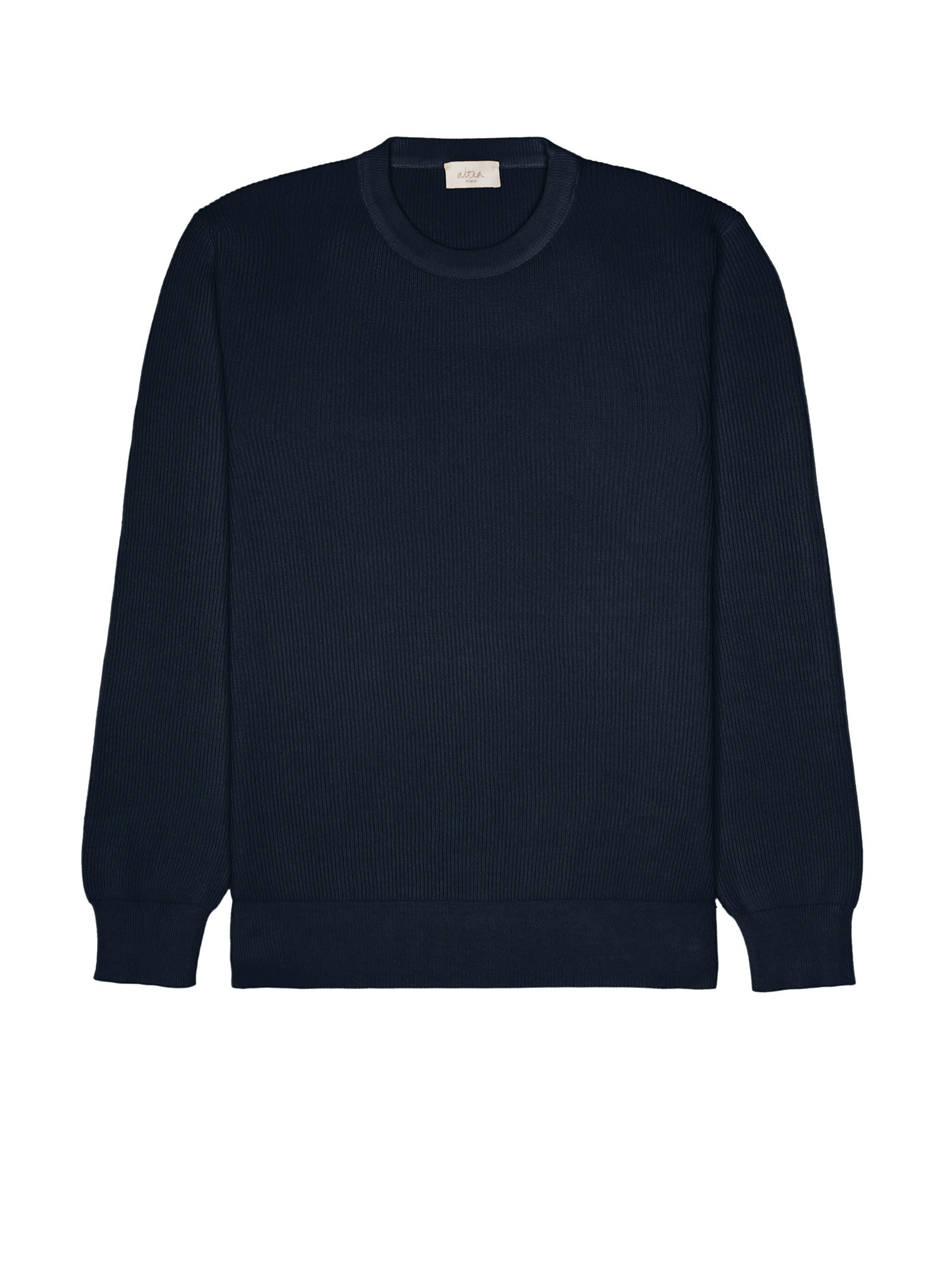 Blue Ribbed Crew-neck Sweater
