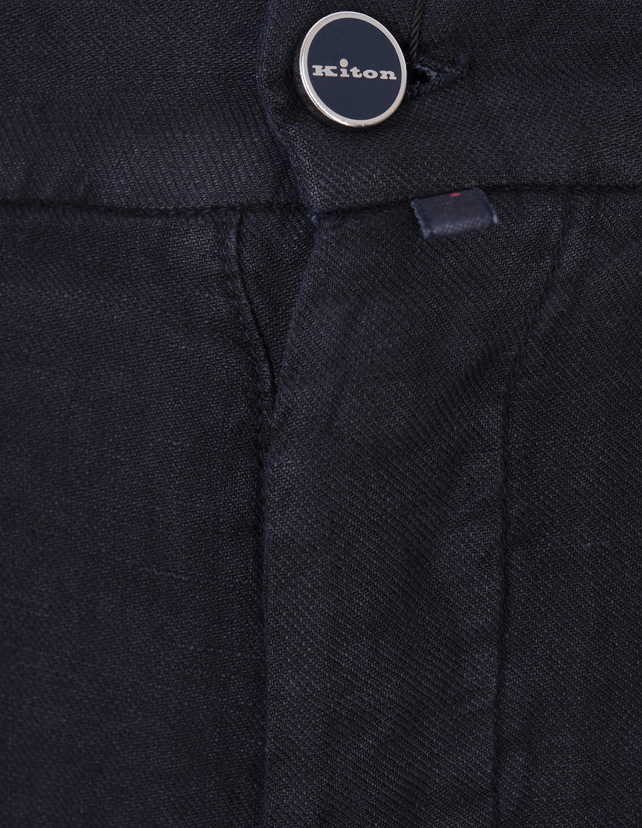 Shop Kiton Night Blue Linen Trousers With Elasticised Waistband