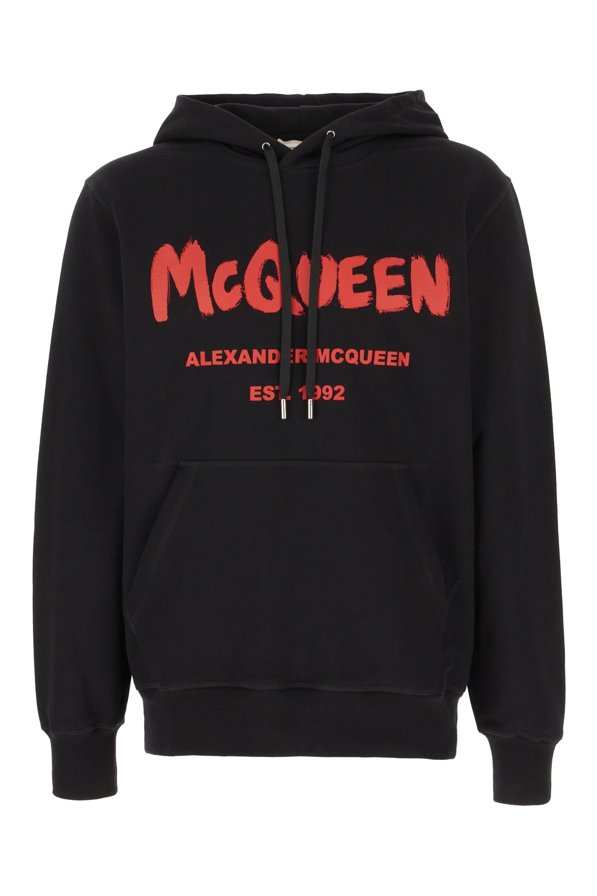 Shop Alexander Mcqueen Black Cotton Sweatshirt In Black Lust Red