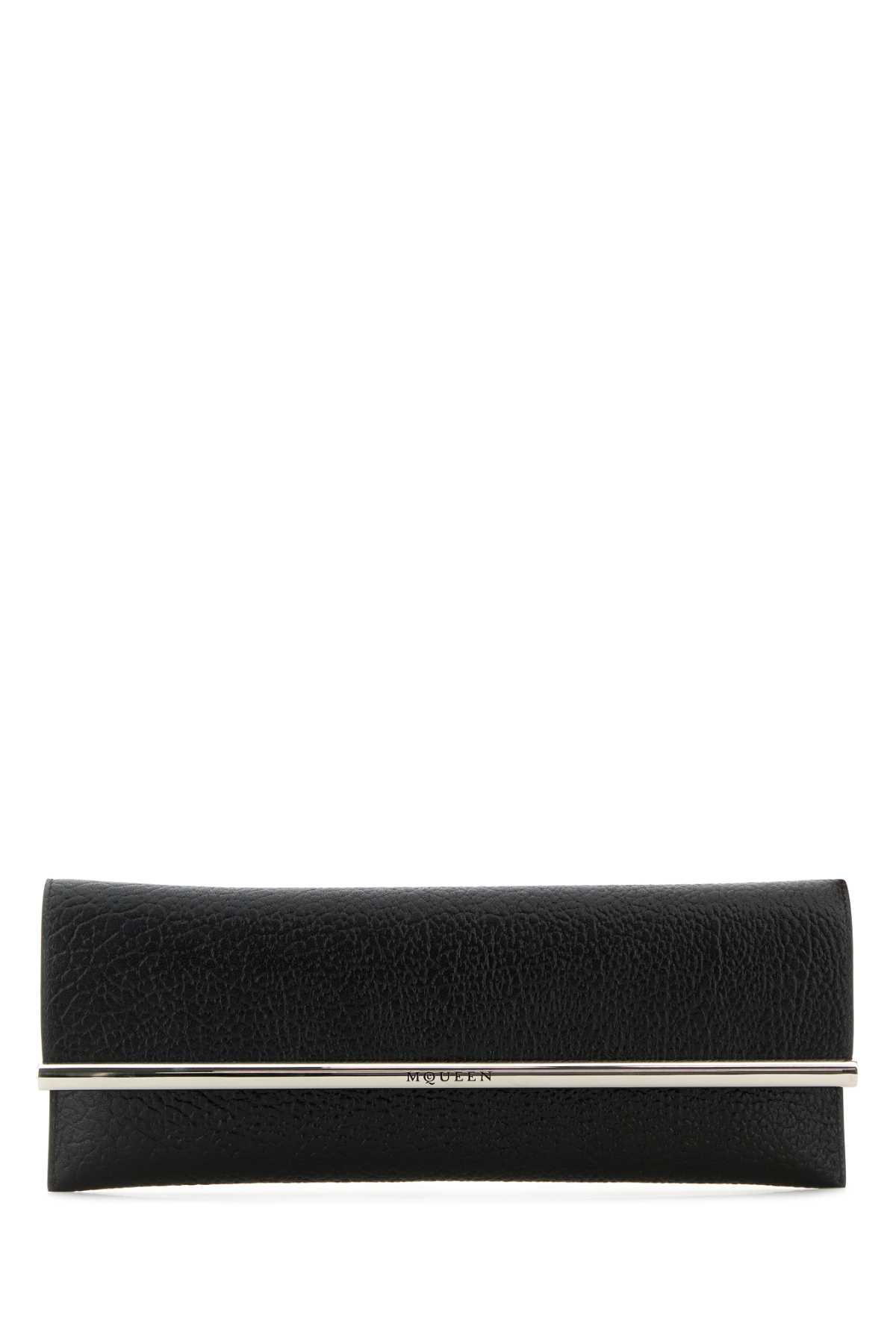 Black Leather Cross B-long Clutch