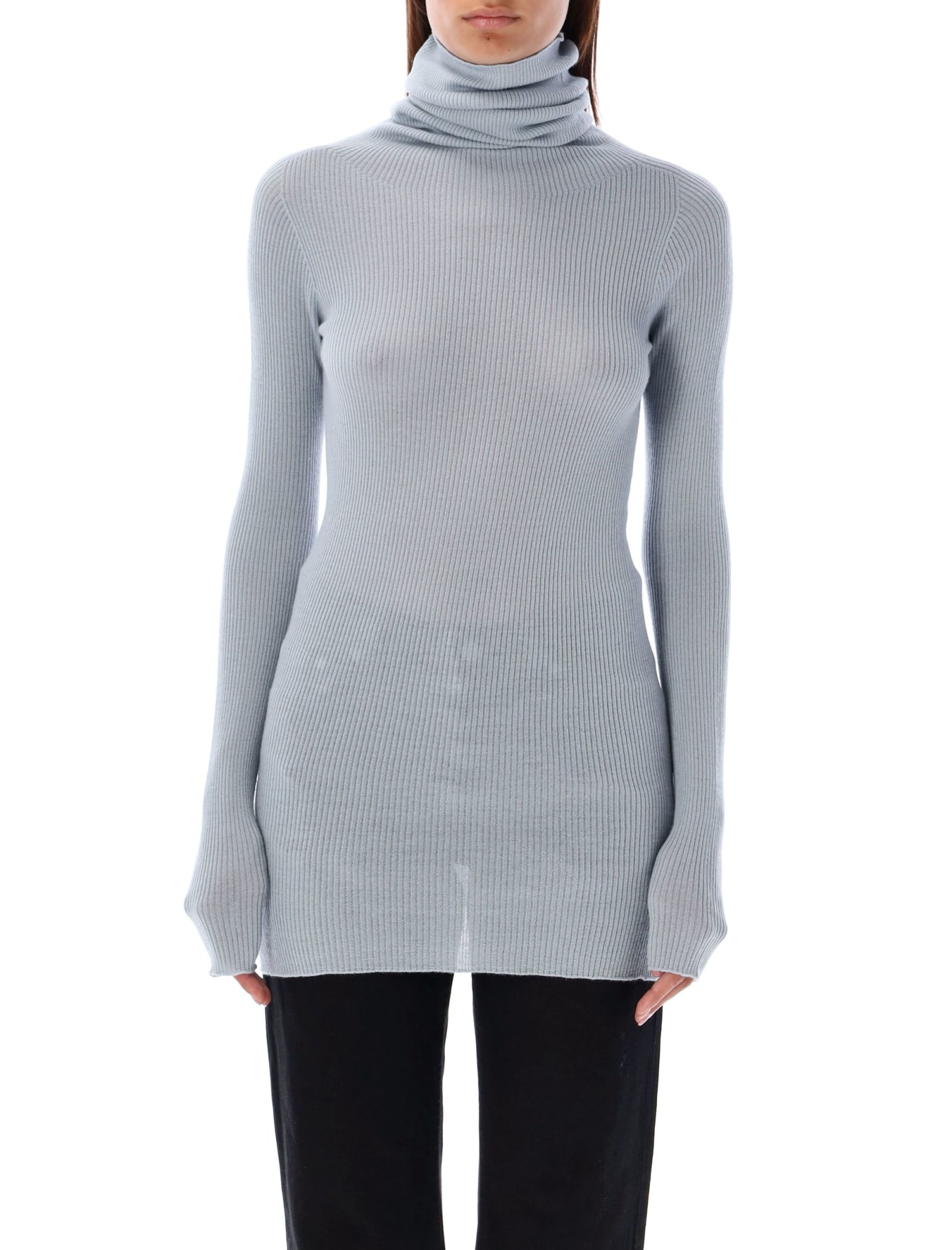 Shop Rick Owens Ribbed Ls Tube In Pale Blue