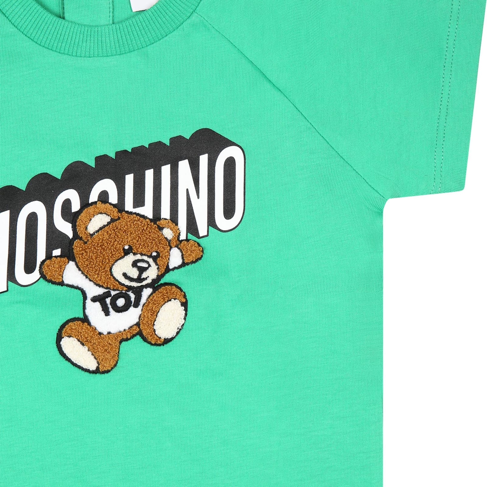 Shop Moschino Green T-shirt For Babykids With Teddy Bear And Logo