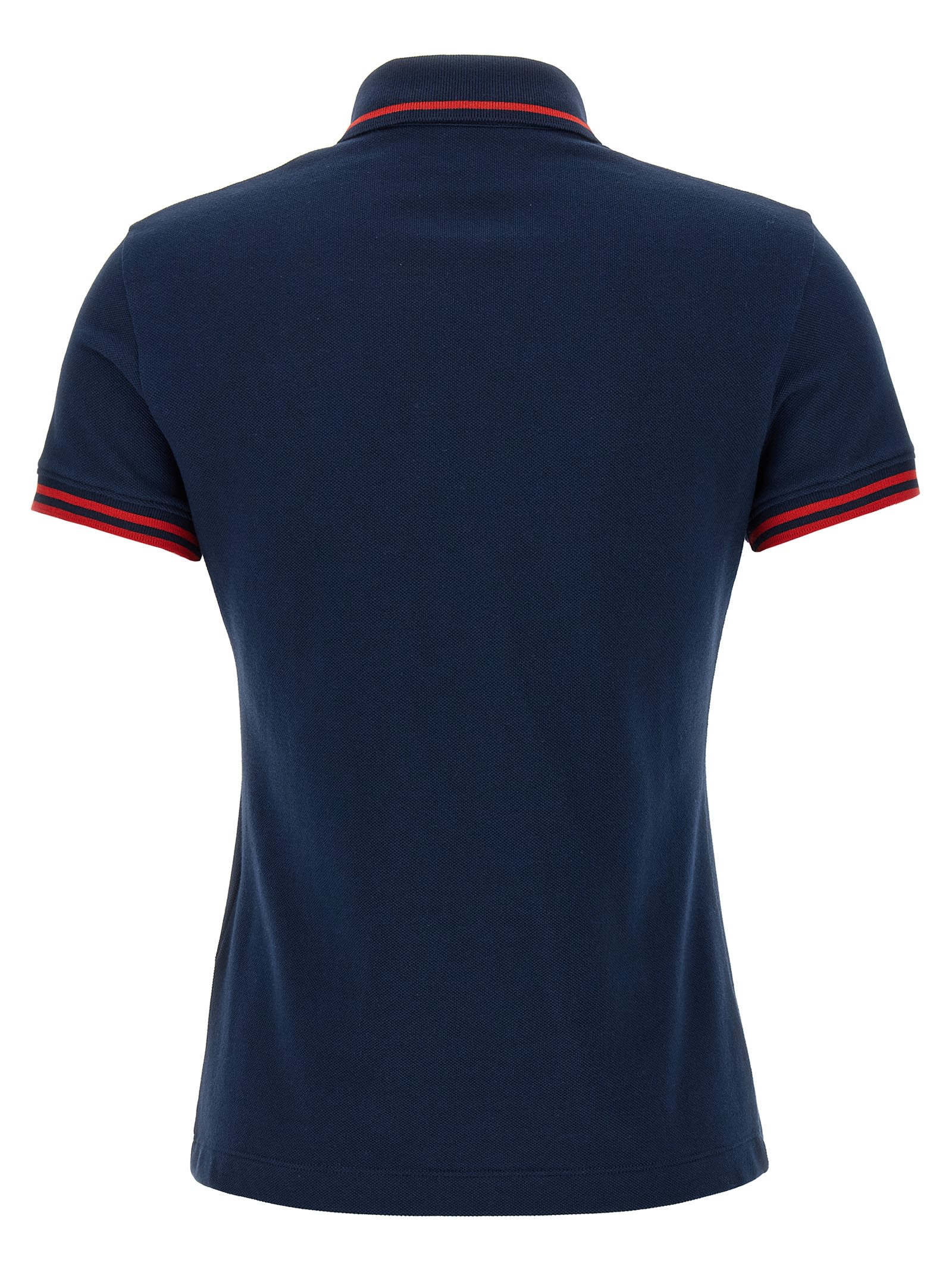 Valentino Cherry Embroidery Polo With Contrast Trim In Blue