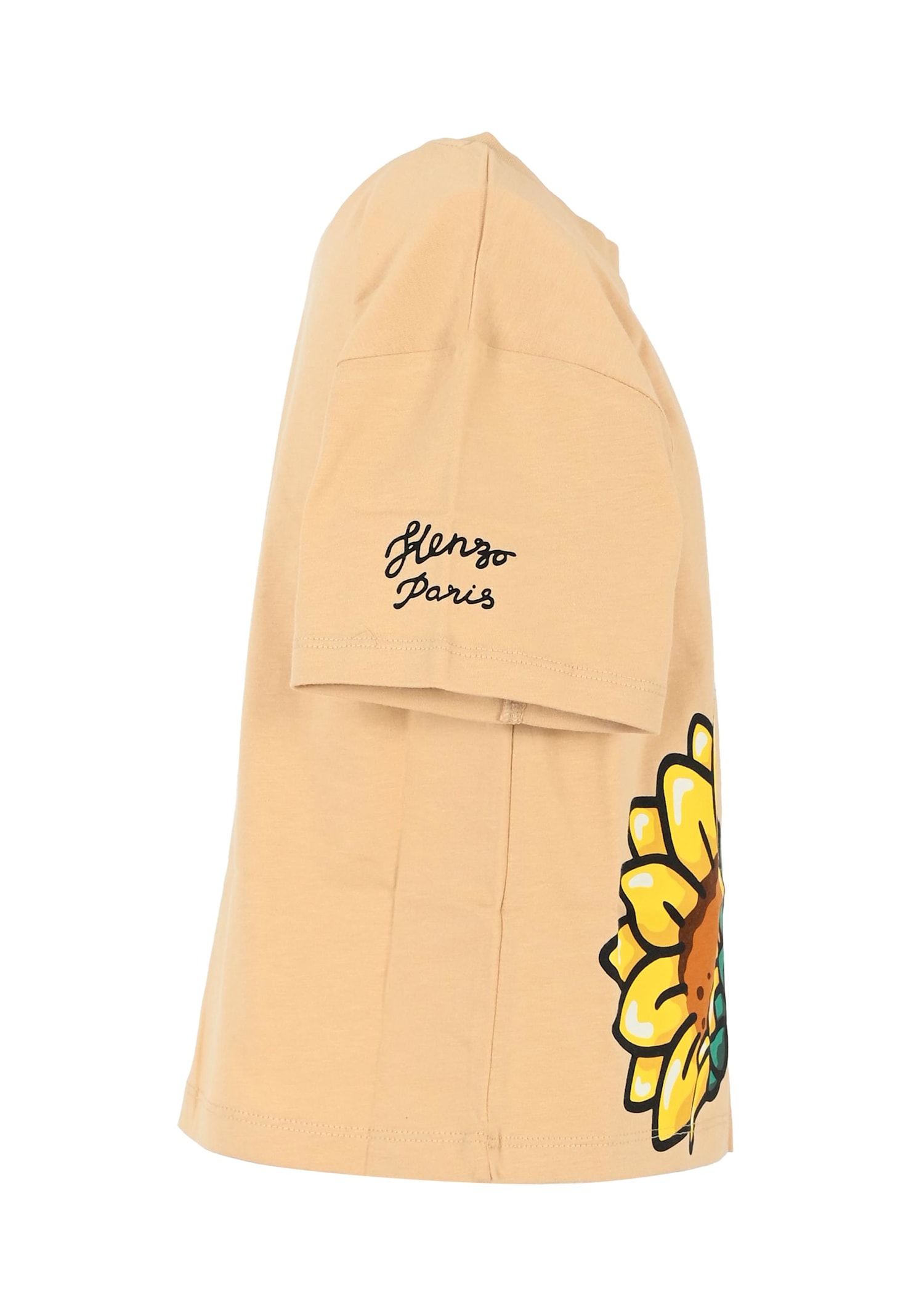 Kenzo Beige T-shirt For Girl With Sunflower In Nude