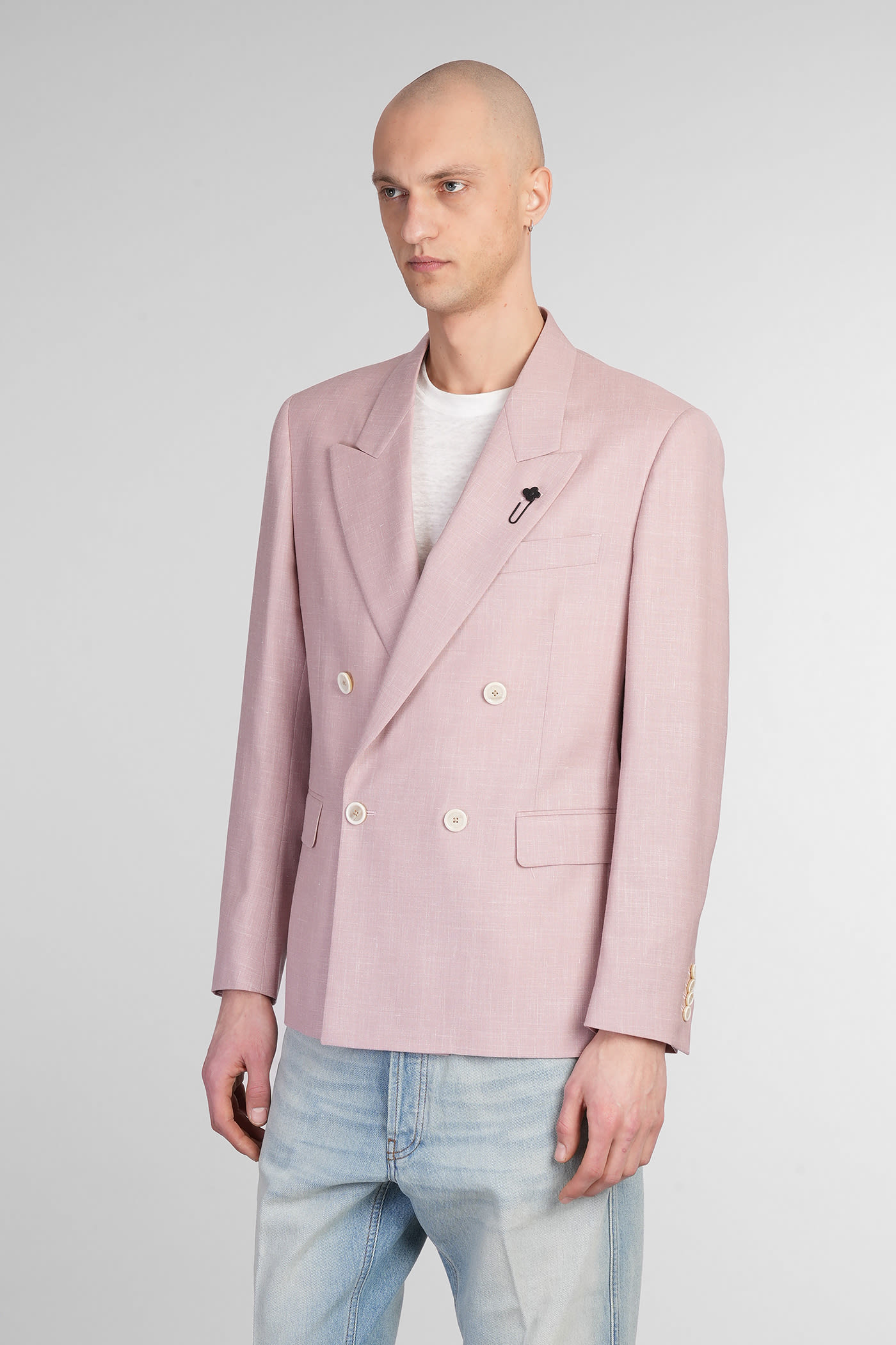 Lardini Blazer In Rose-pink Wool In Pale Pink