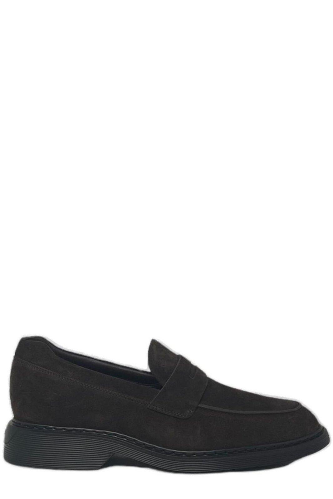 Hogan Mocassino Almond-toe Loafers In Black