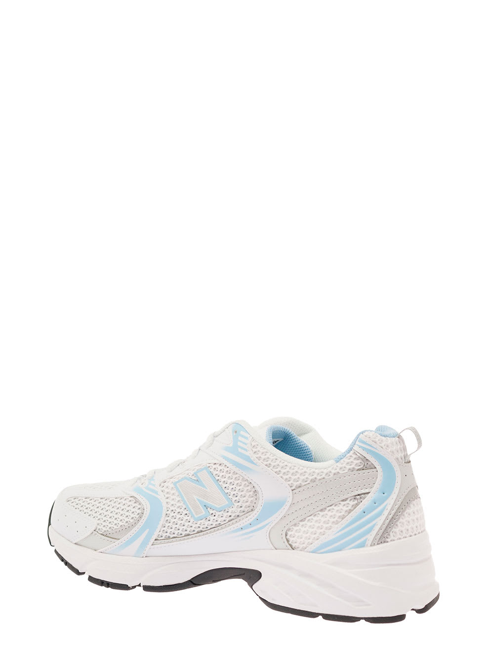 Shop New Balance 530 White And Light Blue Low Top Sneakers With Logo Patch In Tech Fabric Man