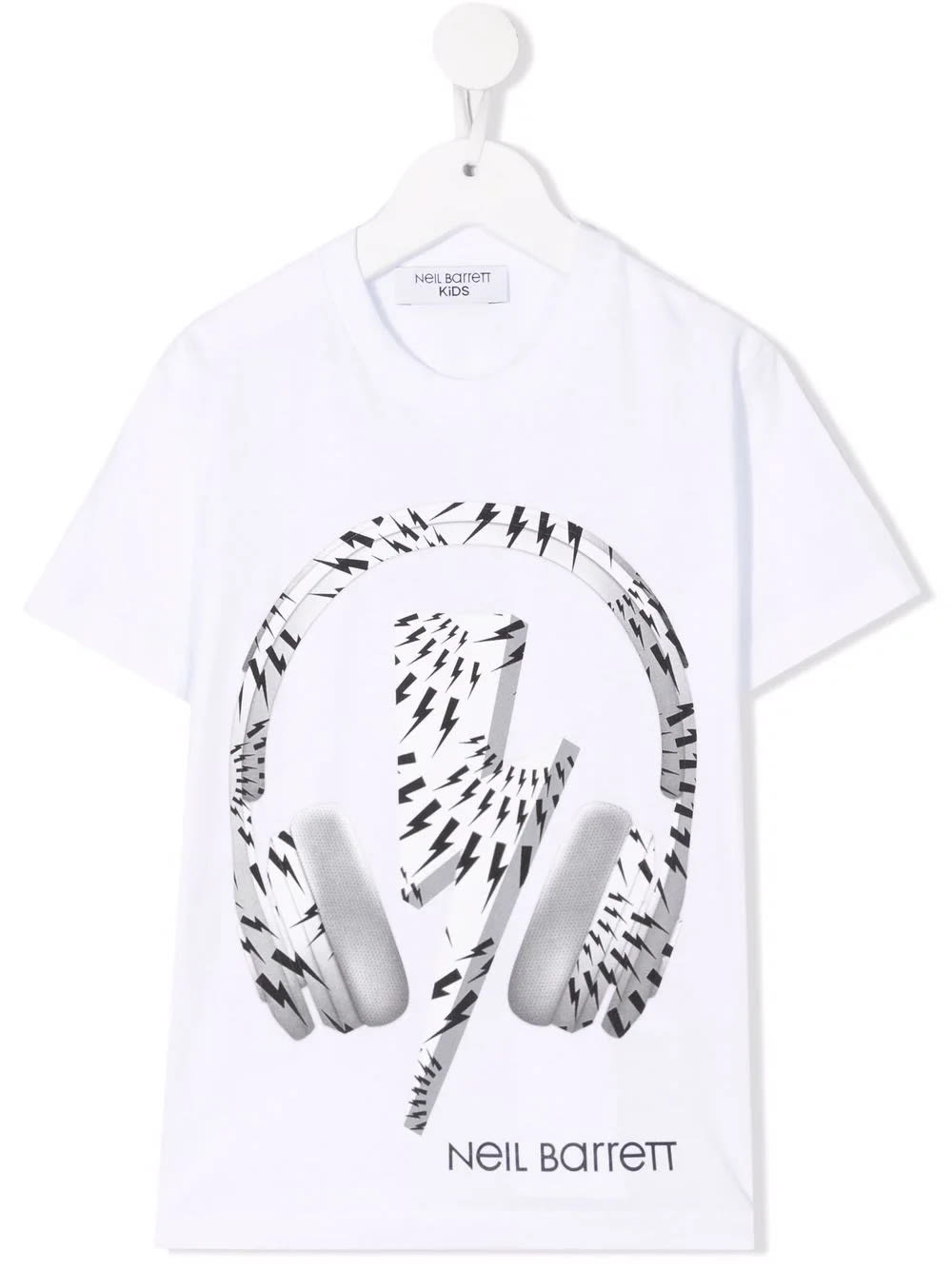 Neil Barrett Kids White T-shirt With Front Logo And Thunderbolt Headphones Print