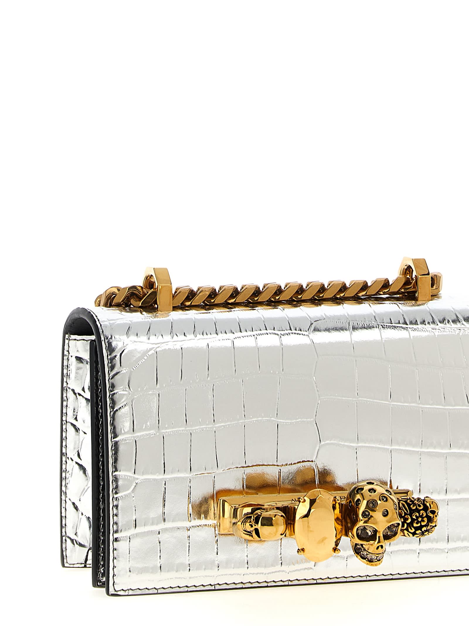 Alexander Mcqueen Jewelled Satchel Mini Crossbody Bag In Silver