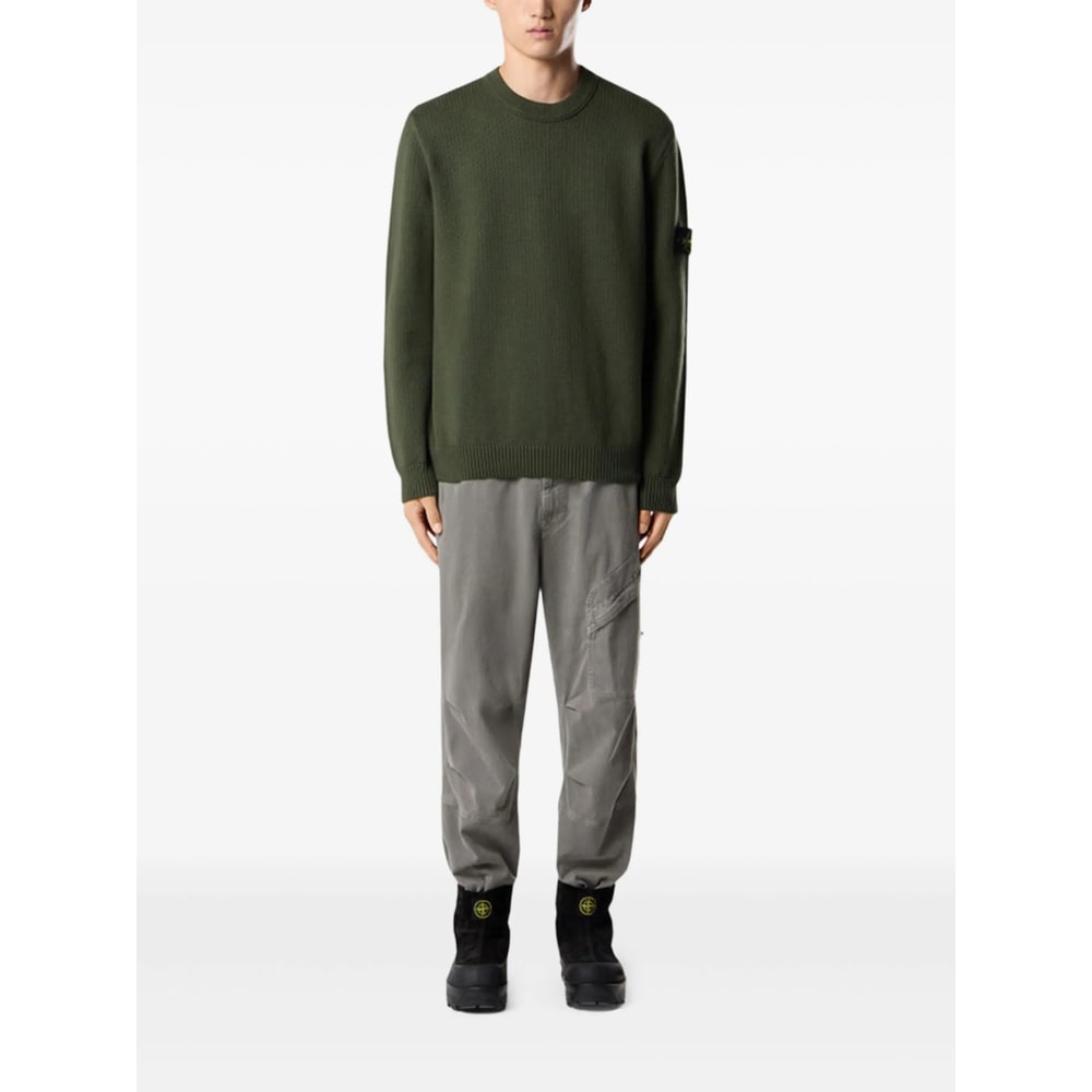 Stone Island Knit Crewneck Sweater In Full Rib Rws Wool Clothing In Green