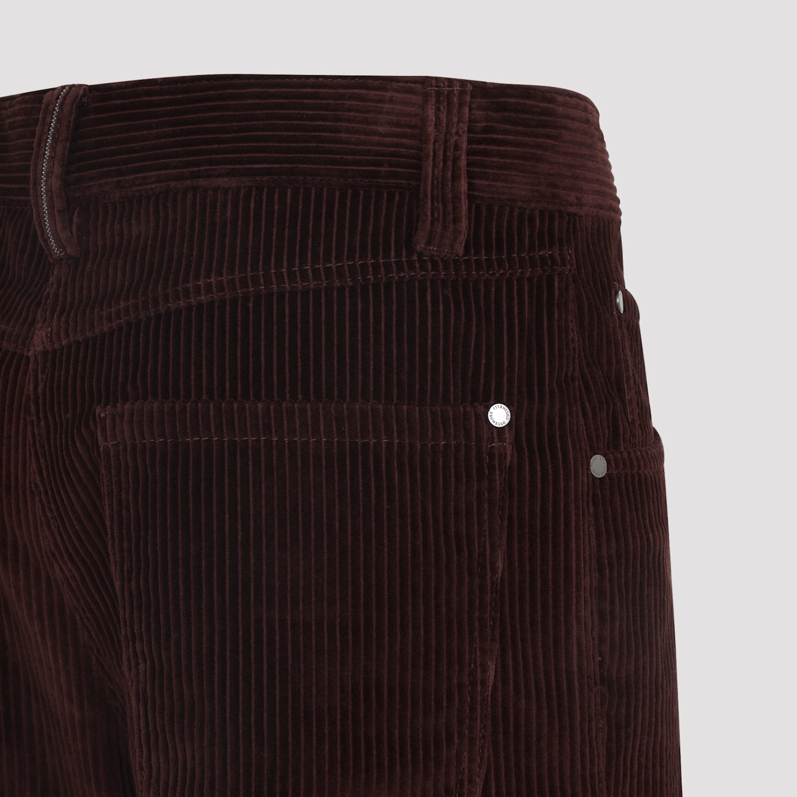 Brunello Cucinelli Corduroy Flared Trousers Belt Loops In Burgundy