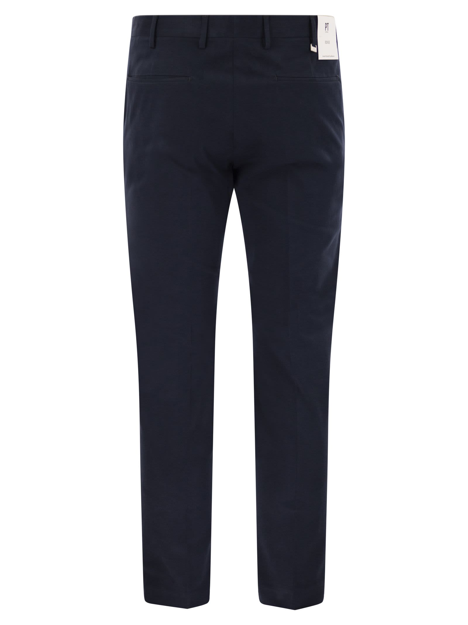 Pt Torino Navy Blue Virgin Wool Trousers In Blue