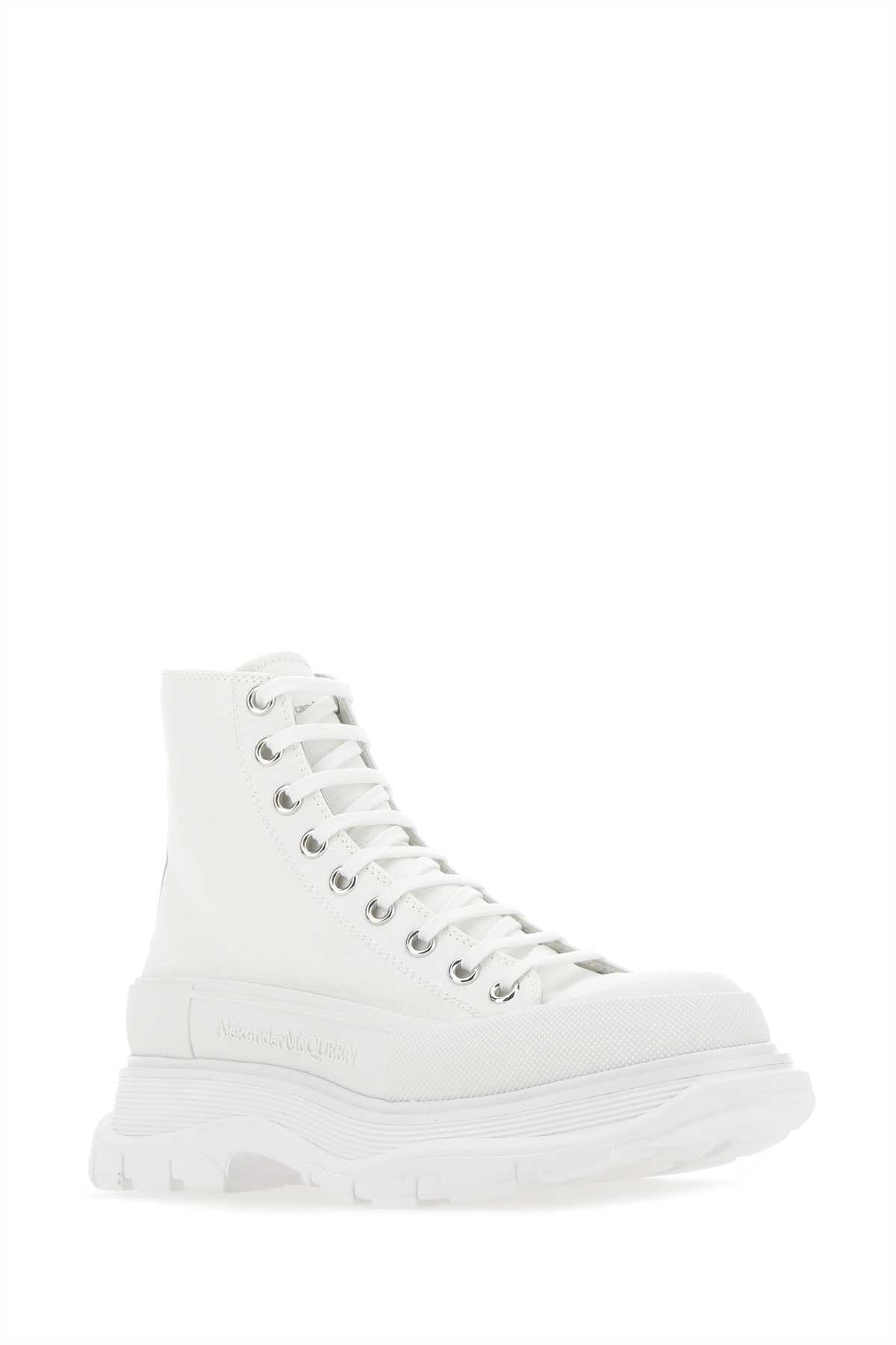 Shop Alexander Mcqueen White Canvas And Rubber Tread Slick Sneakers In 9000