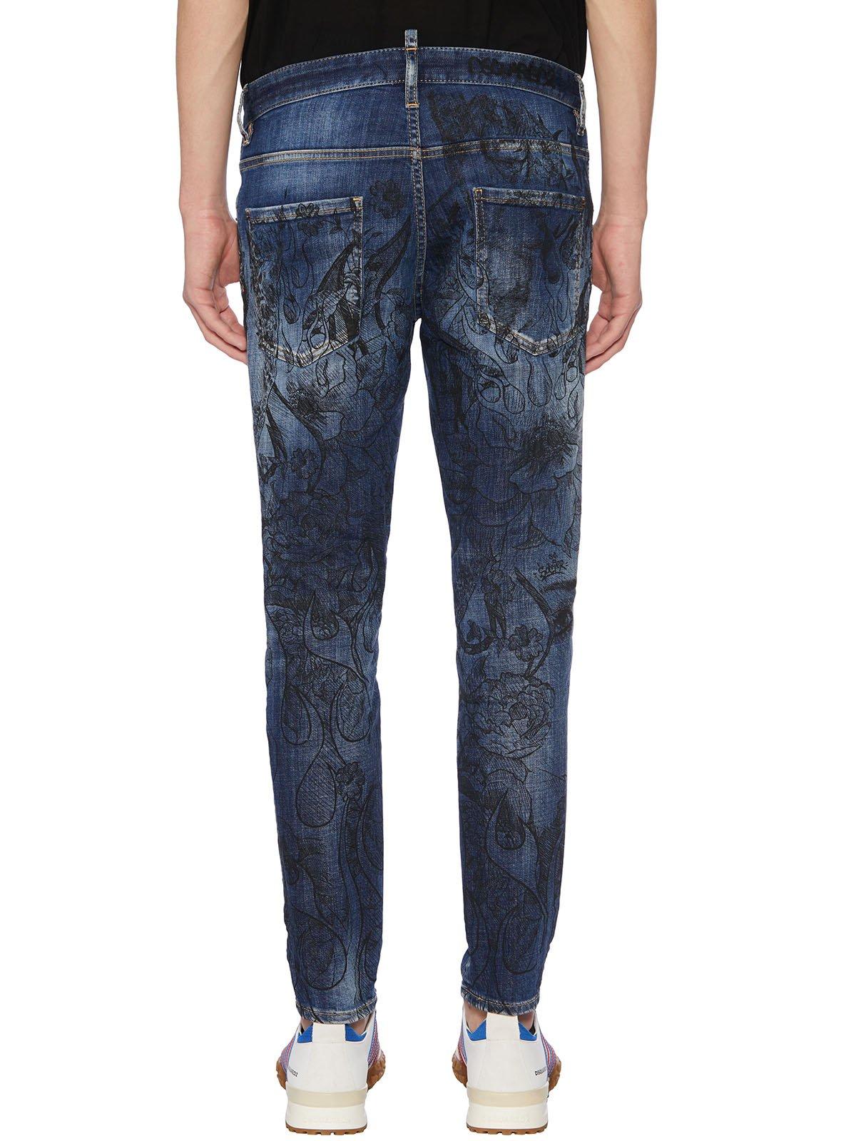 Shop Dsquared2 Graphic Printed Bleached Skinny Jeans