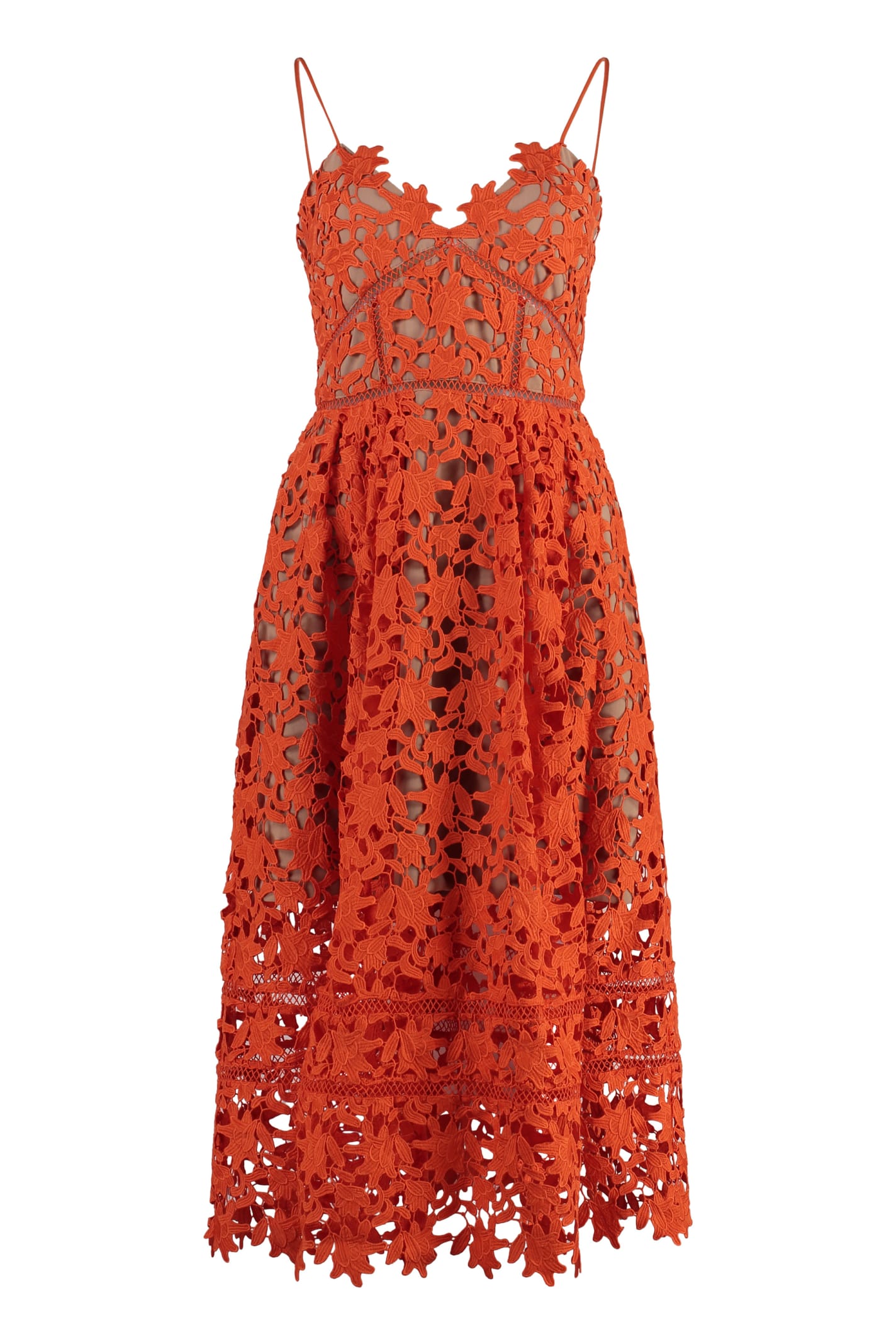 Shop Self-portrait Azaelea Lace Midi Dress In Orange