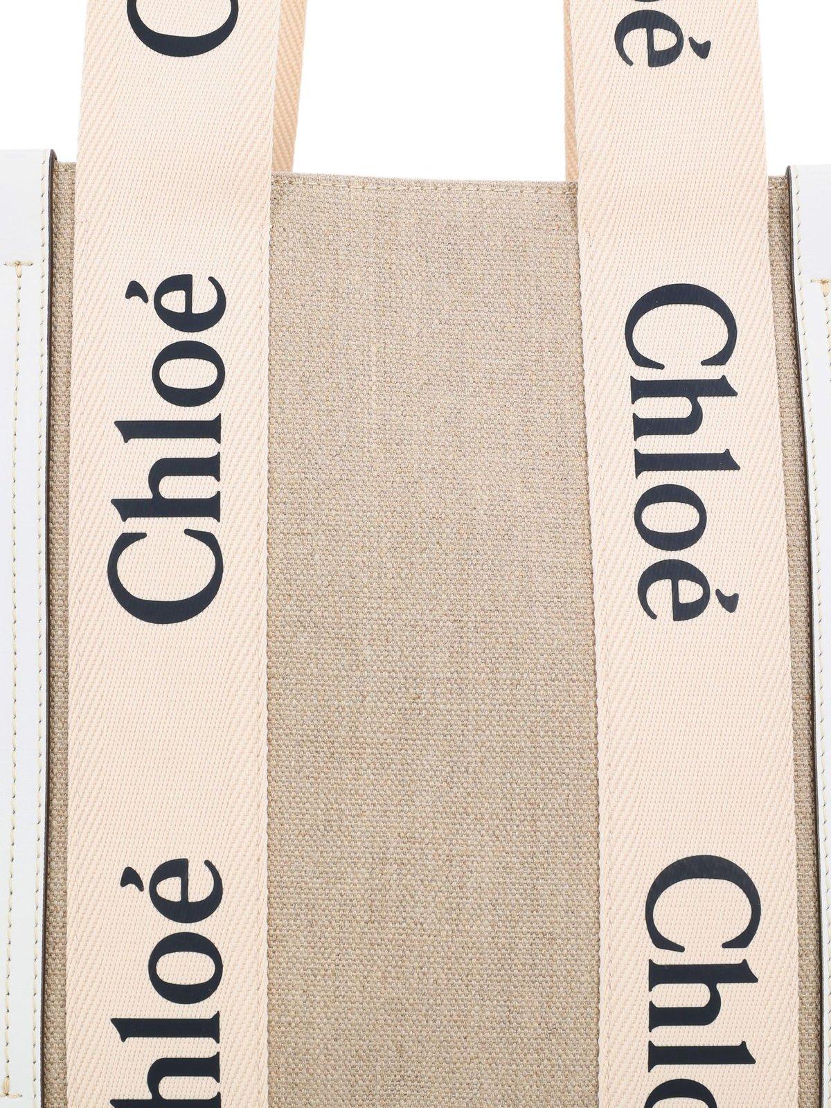 Shop Chloé Woody Medium Tote Bag In J White Blue