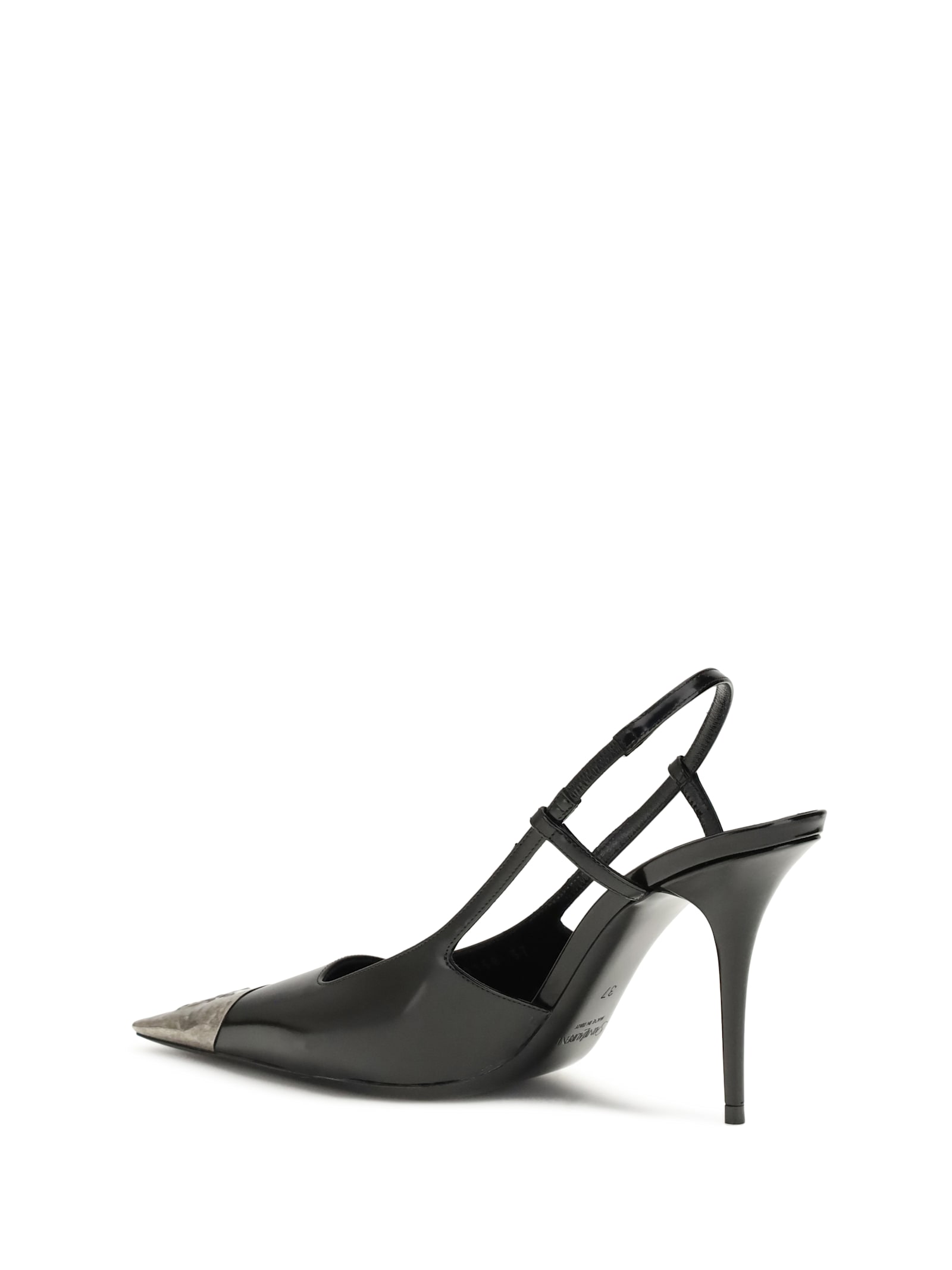 Saint Laurent Stiletto Pumps With Ankle Strap And Metal Cap In Black