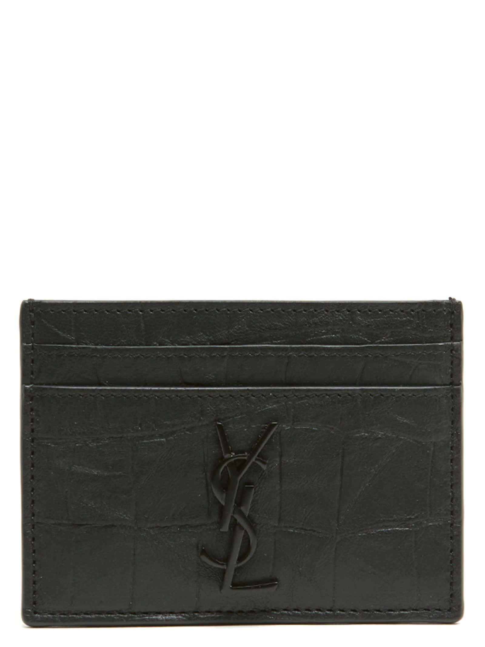 Cassandre Leather Cardholder in White - Saint Laurent