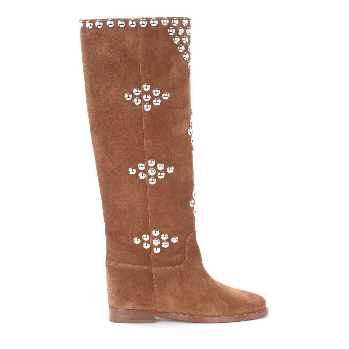 Via Roma 15 Boots In Leather-coloured Suede With Maxi Round Studs
