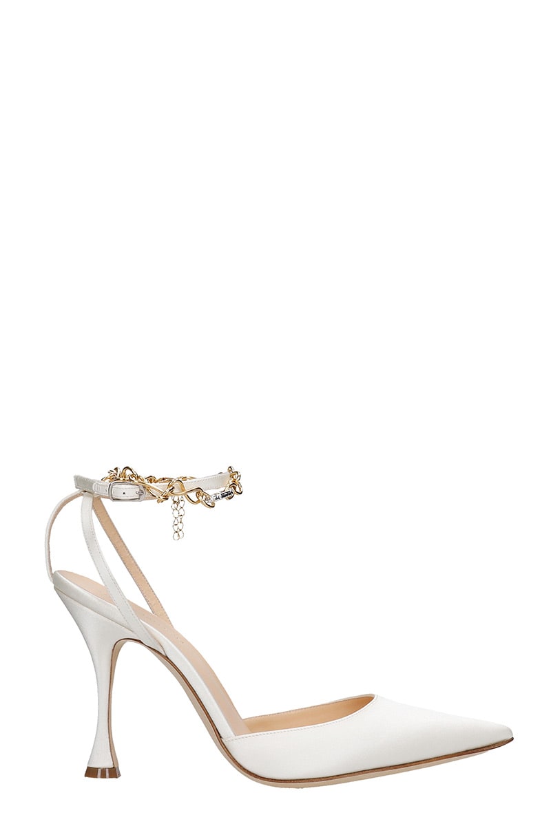 white satin pumps