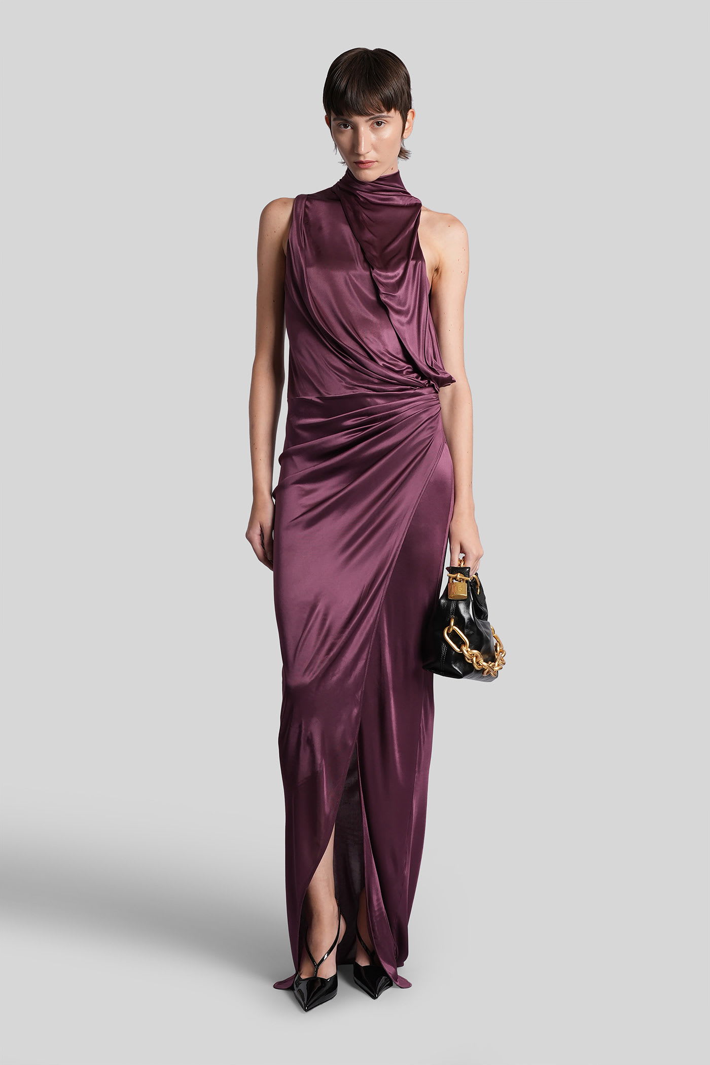 Balmain Long Dress In Viola Viscose In Purple
