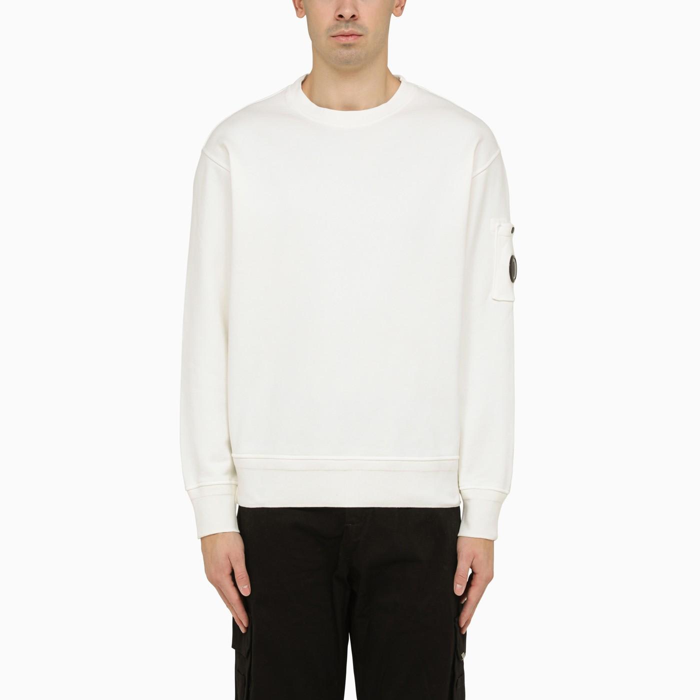 Shop C.p. Company Gauze-coloured Crewneck Sweater With Lens Detail Fleece In Gauze White