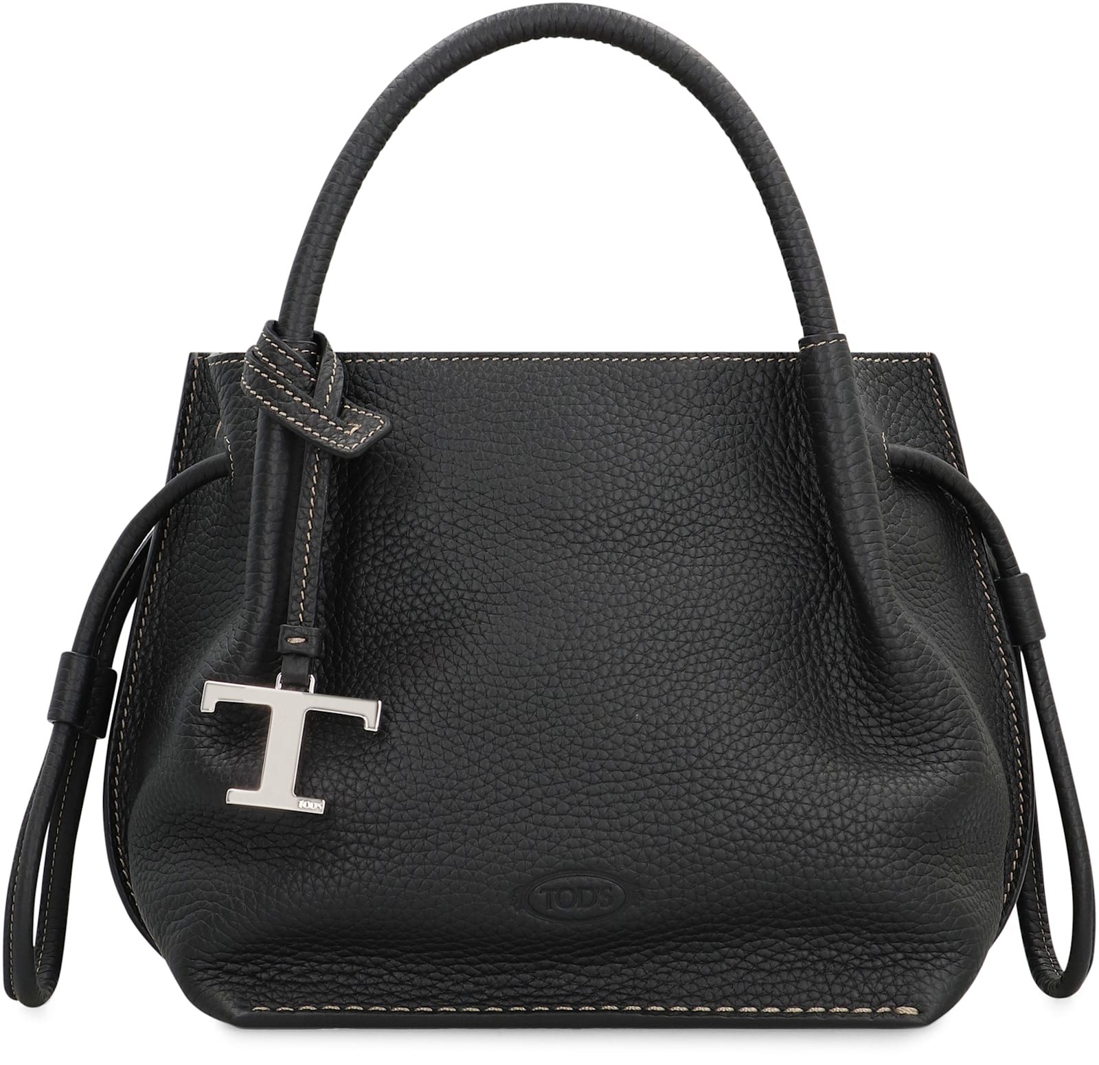 Tod's Black Shoulder Bag With Two Top Handles And Drawstring Closure In Black