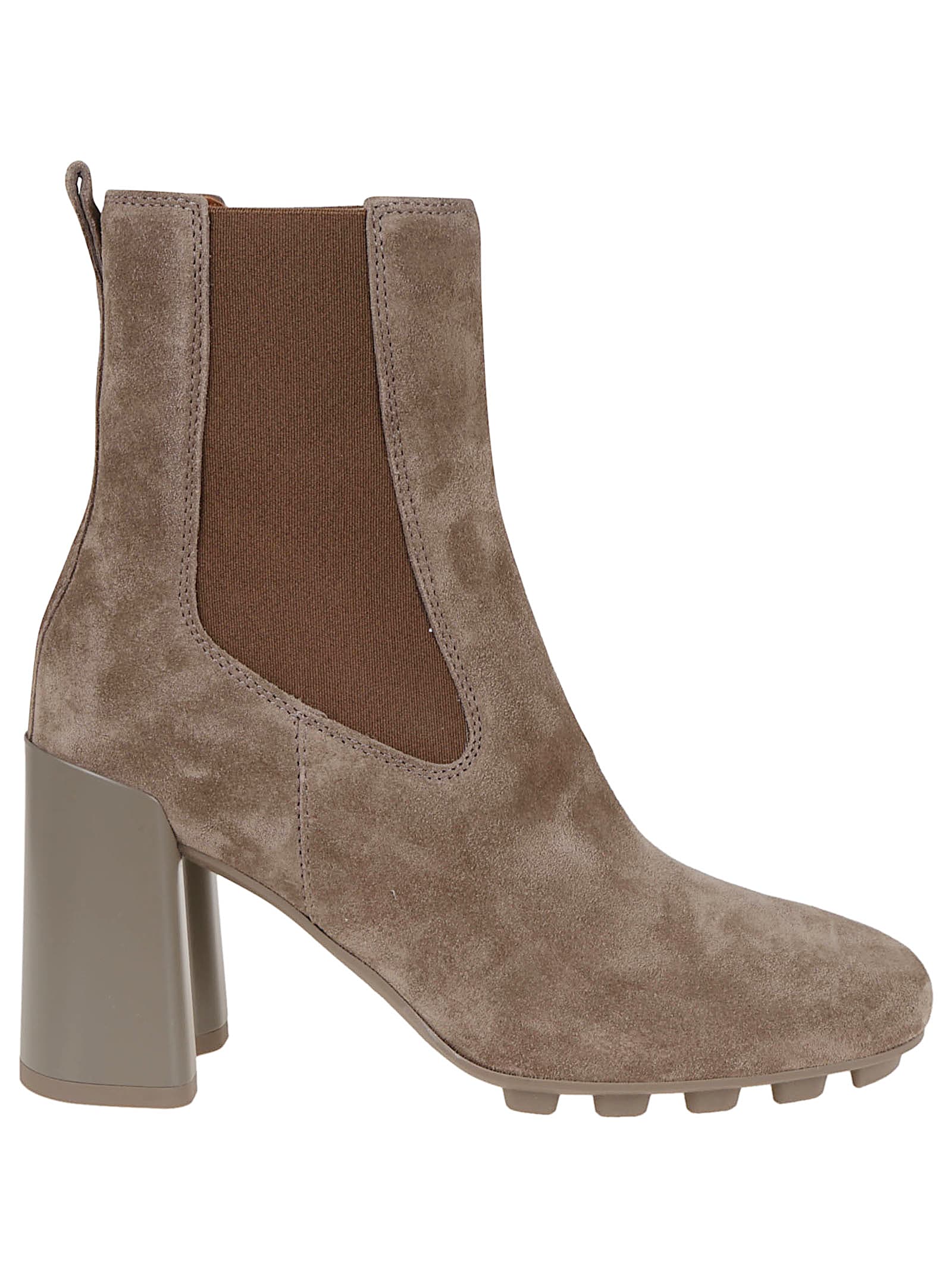 Hogan Suede Block Heel Ankle Boots With Elastic Panels In Brown