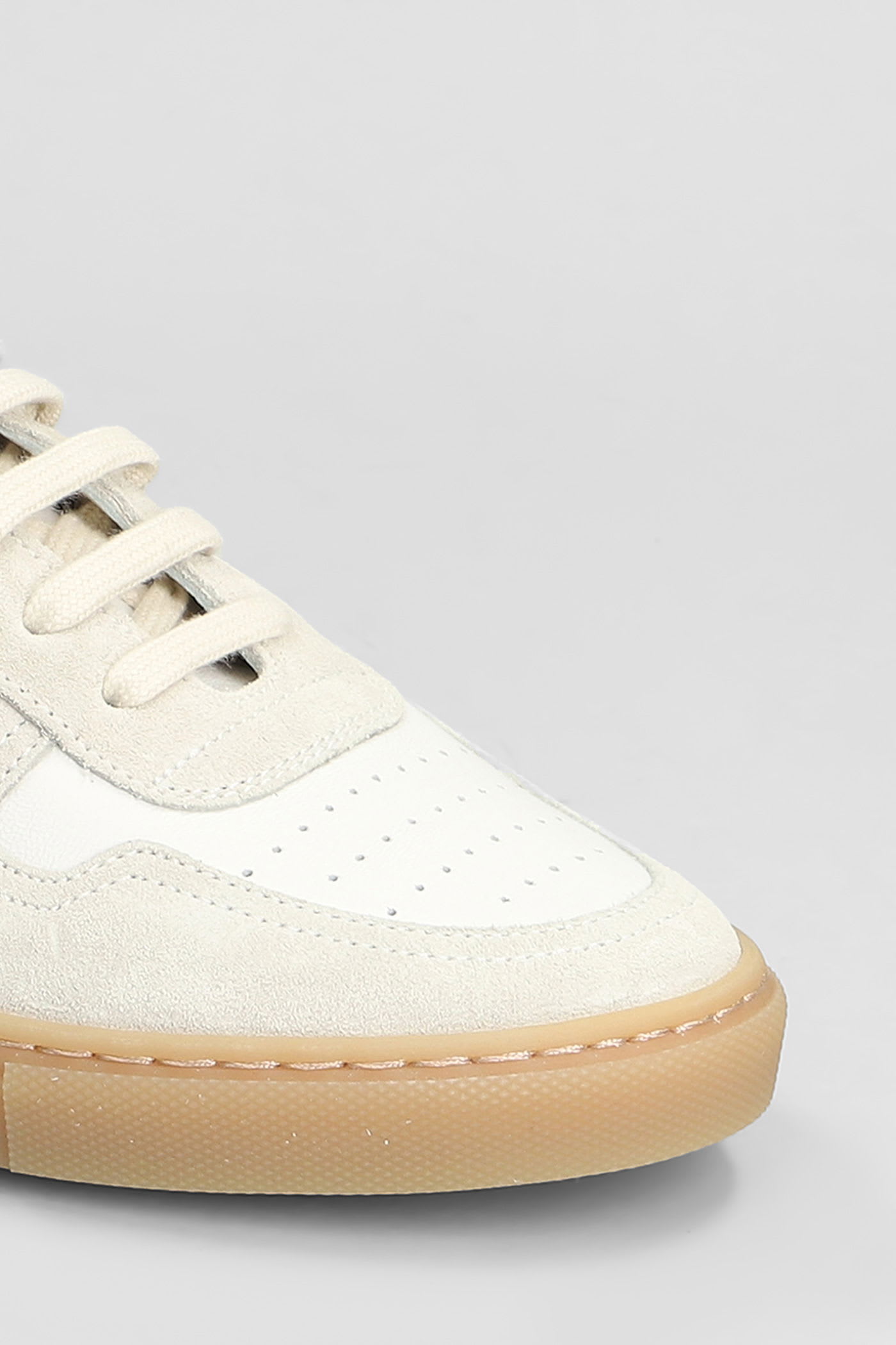 Common Projects Bball Slim Sneakers In White Suede And Leather In White