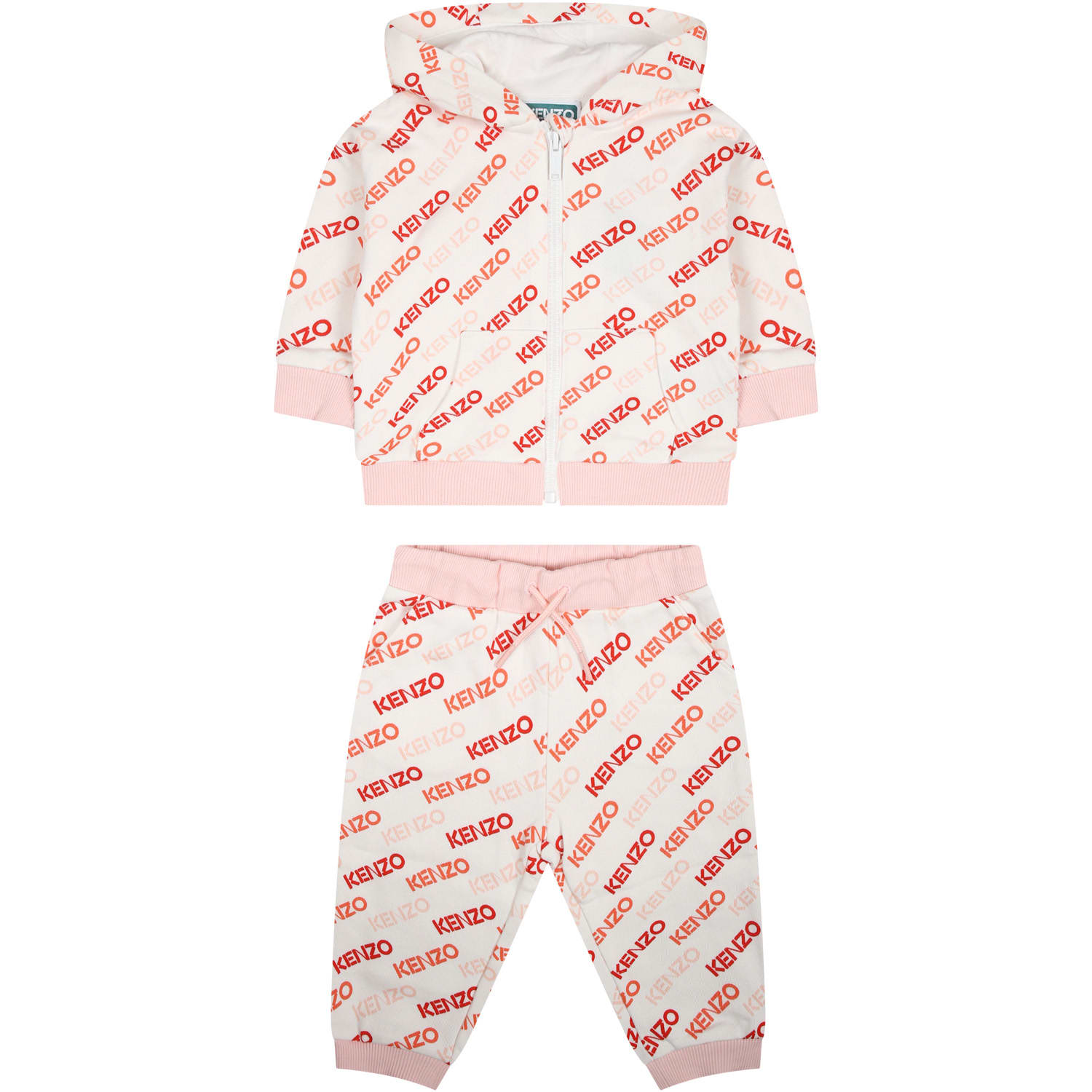 Kenzo White Set For Baby Girl With All-over Logo