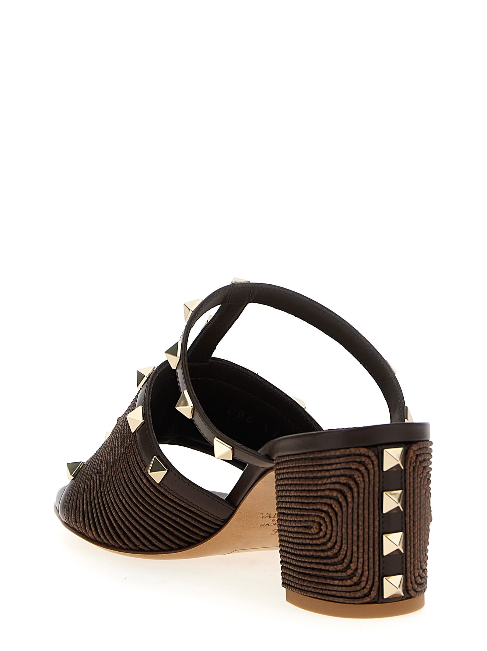 Valentino Rockstud Block Heel Sandals With Studded Embellishments In Brown
