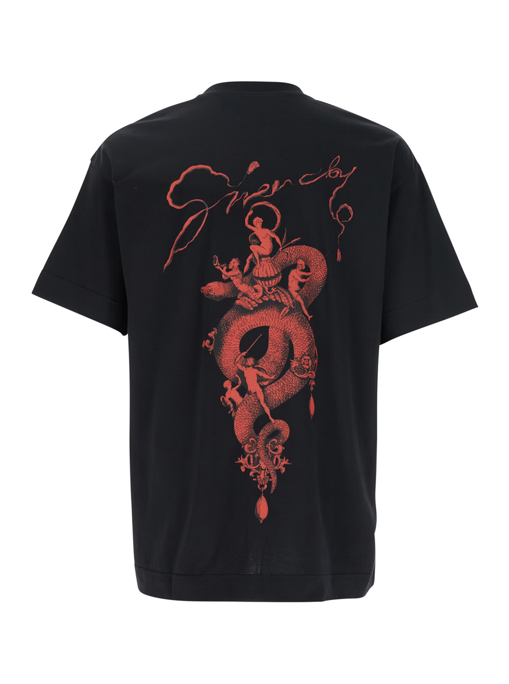 Givenchy Black Crewneck T-shirt With Logo Lettering On The Front And Maxi Logo Print On The Rear In Cotton Ma In Black