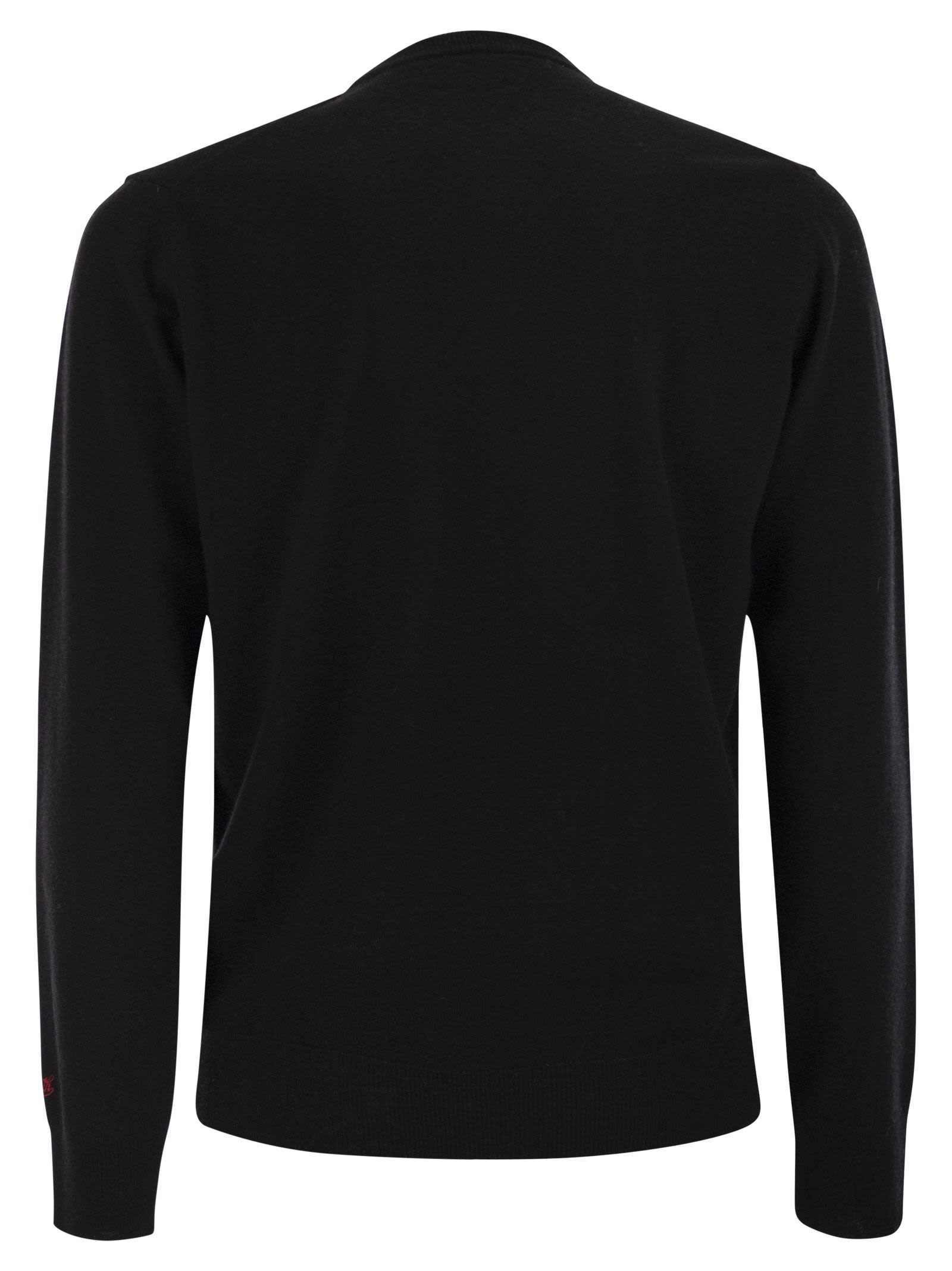Mc2 Saint Barth Heron - Crew Neck Sweater With Embroidery On The Front In Black