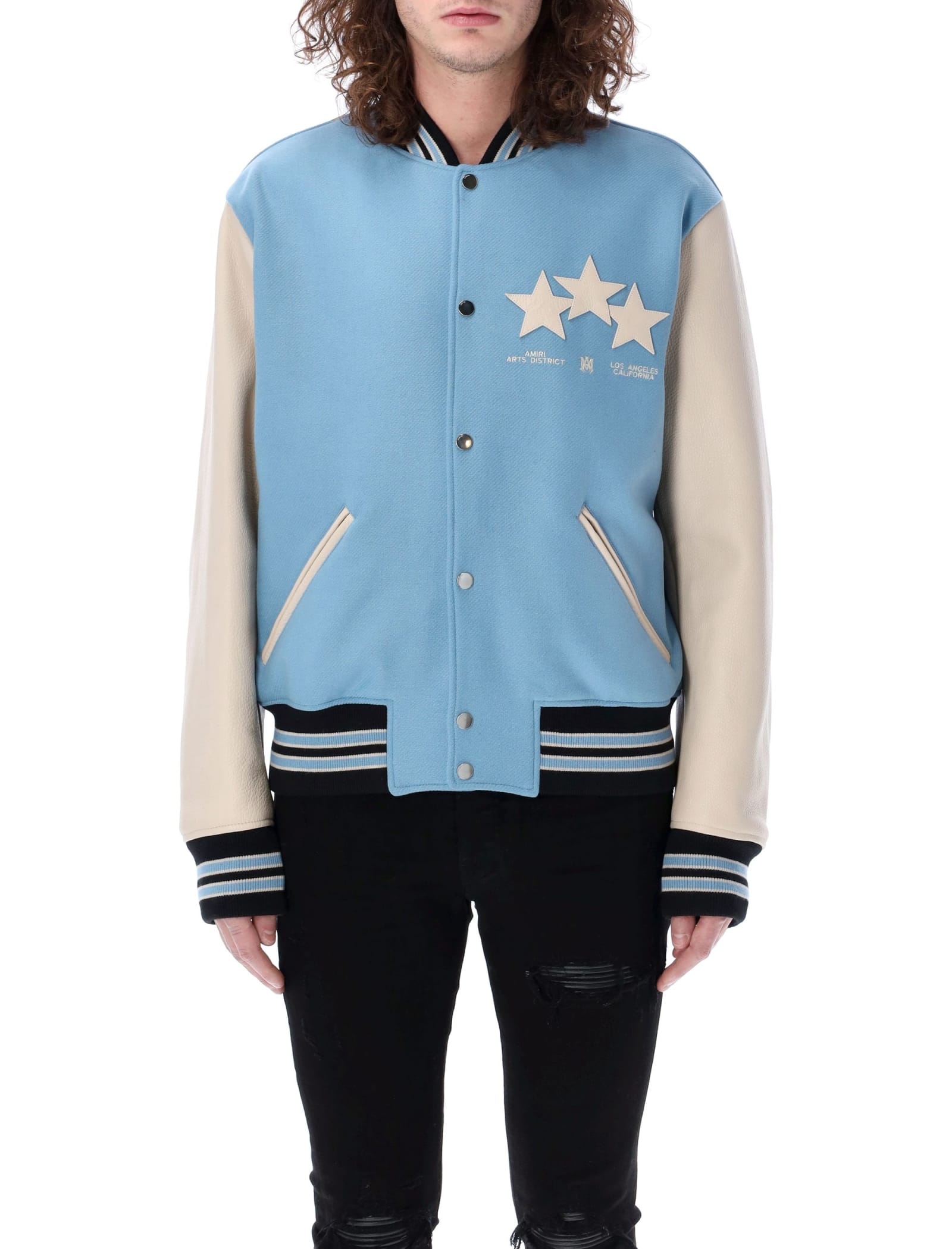 Shop Amiri Stars Varsity Jacket In Blue