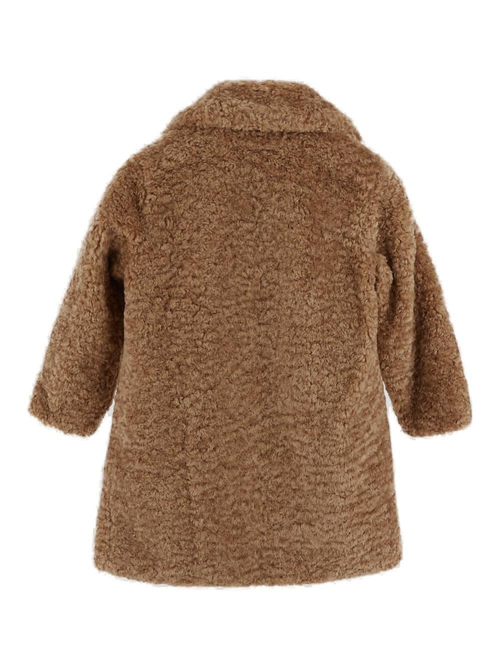 Shop Monnalisa Teddy Long-sleeved Coat In Beige