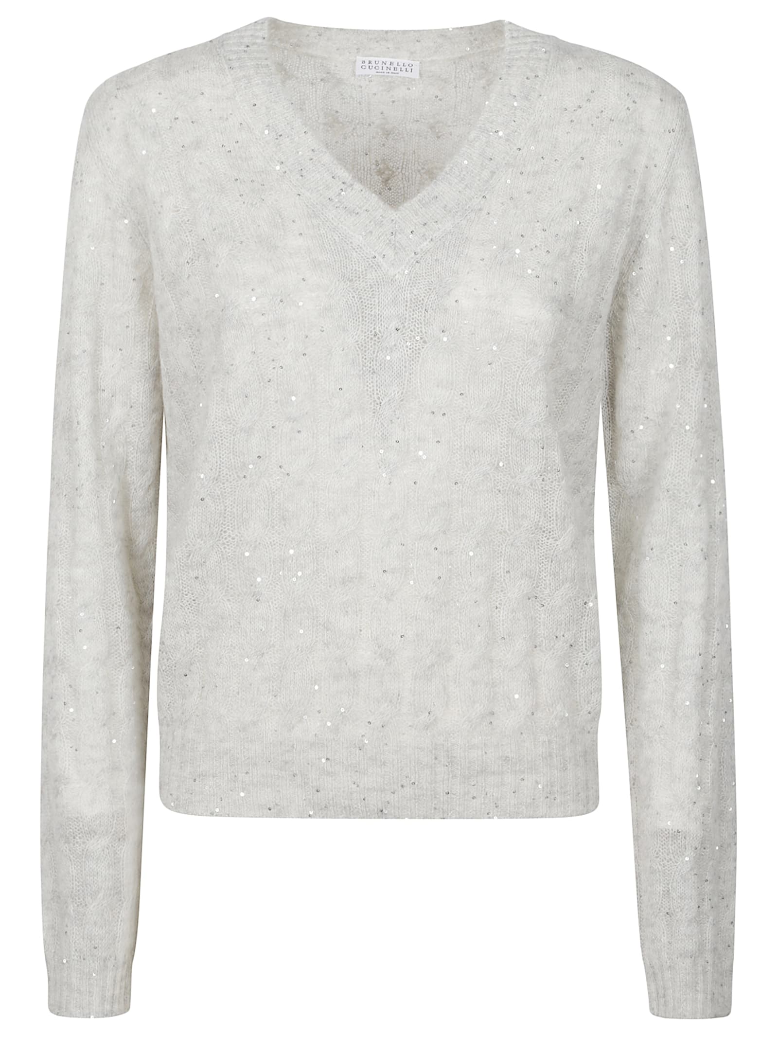 Brunello Cucinelli Light Grey Cable Knit Sweater In Neutral