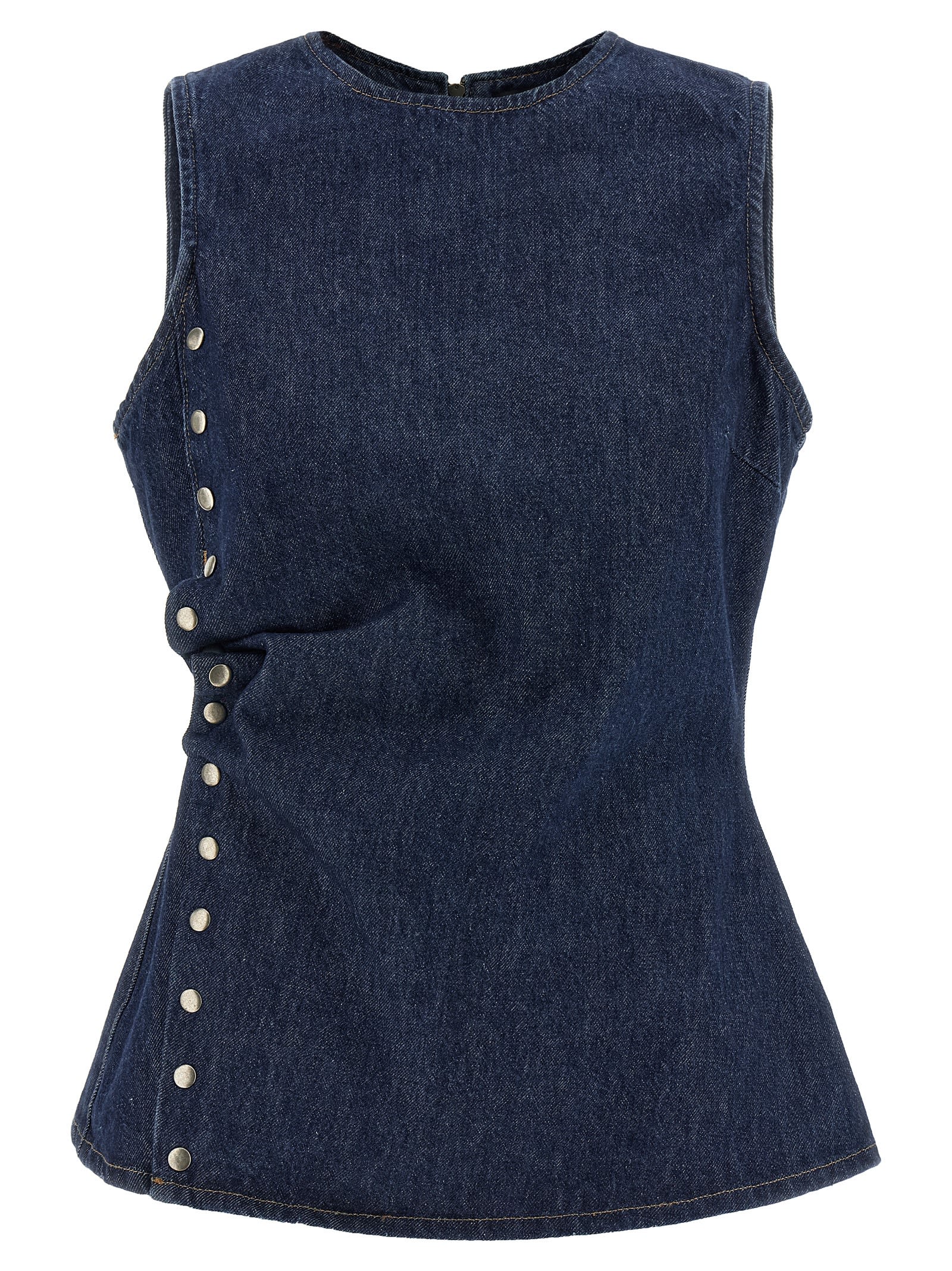Rotate Birger Christensen Denim Buttoned Top In Blue