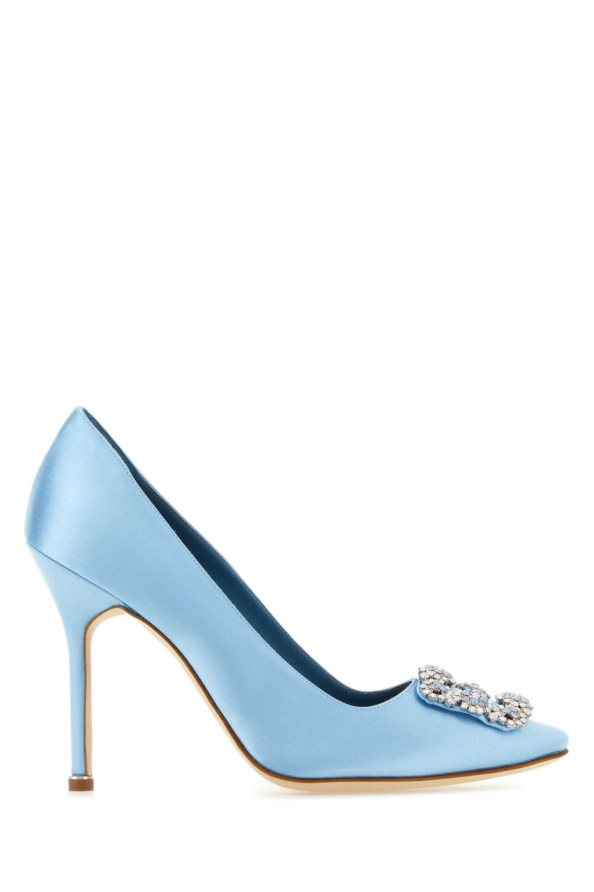 Shop Manolo Blahnik Light Blue Satin Hangisi Pumps In Lblu