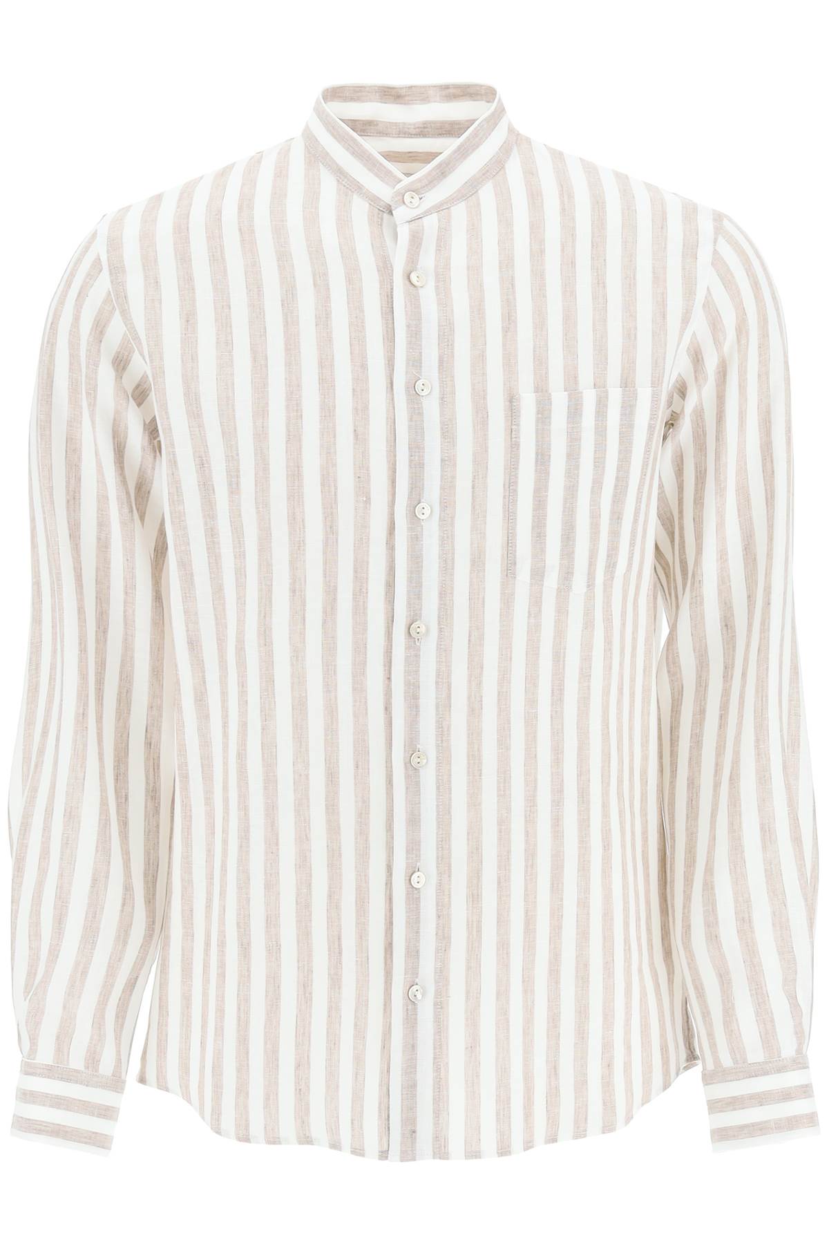 Shop Agnona Striped Linen Shirt In Linen (white)