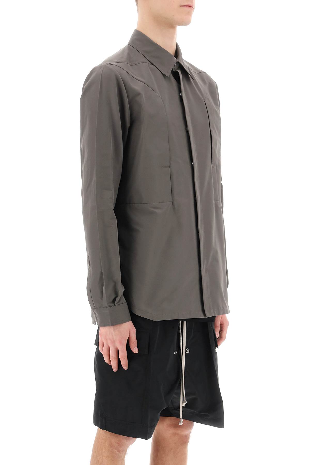Shop Rick Owens Faille Overshirt With Fog Pockets In Dust