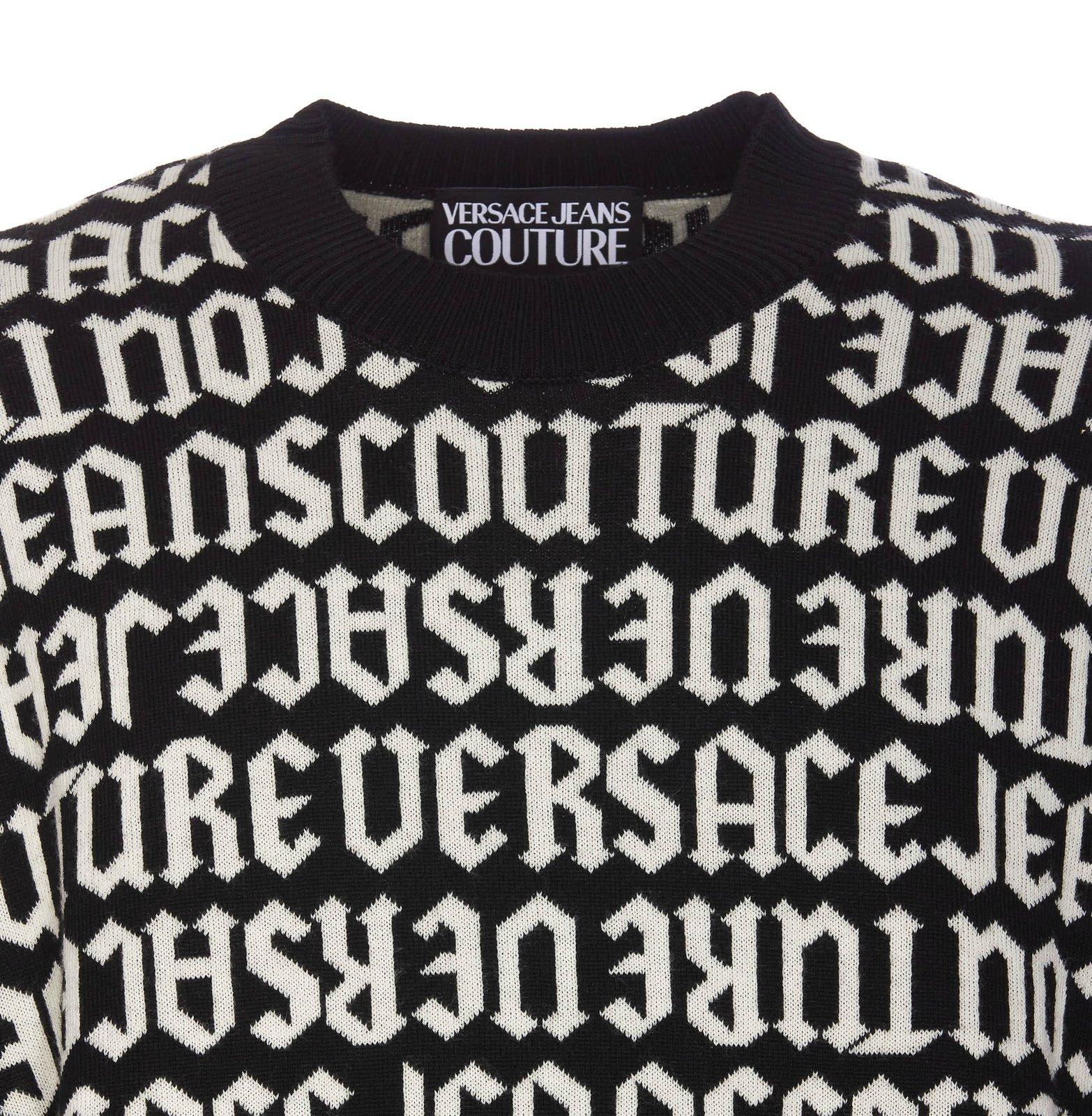 Shop Versace Jeans Couture Logomania Crewneck Jumper In Black