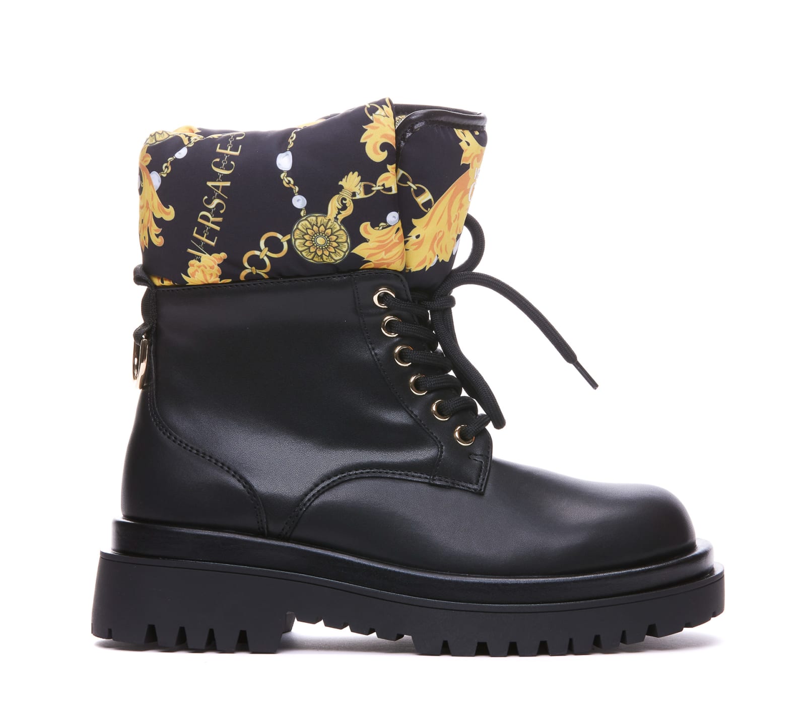 Versace Jeans Couture Couture Chain Ankle Booties In Black Gold