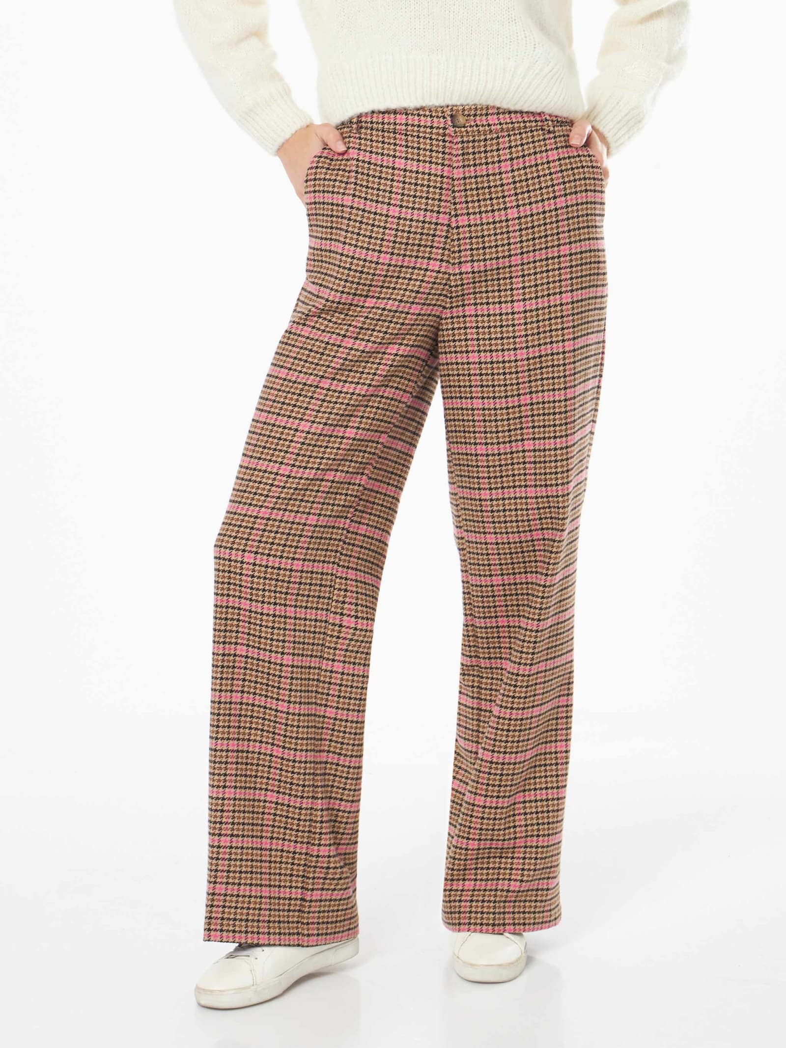 Shop Mc2 Saint Barth Woman Palazzo Pants With Pied De Poule Print In Brown