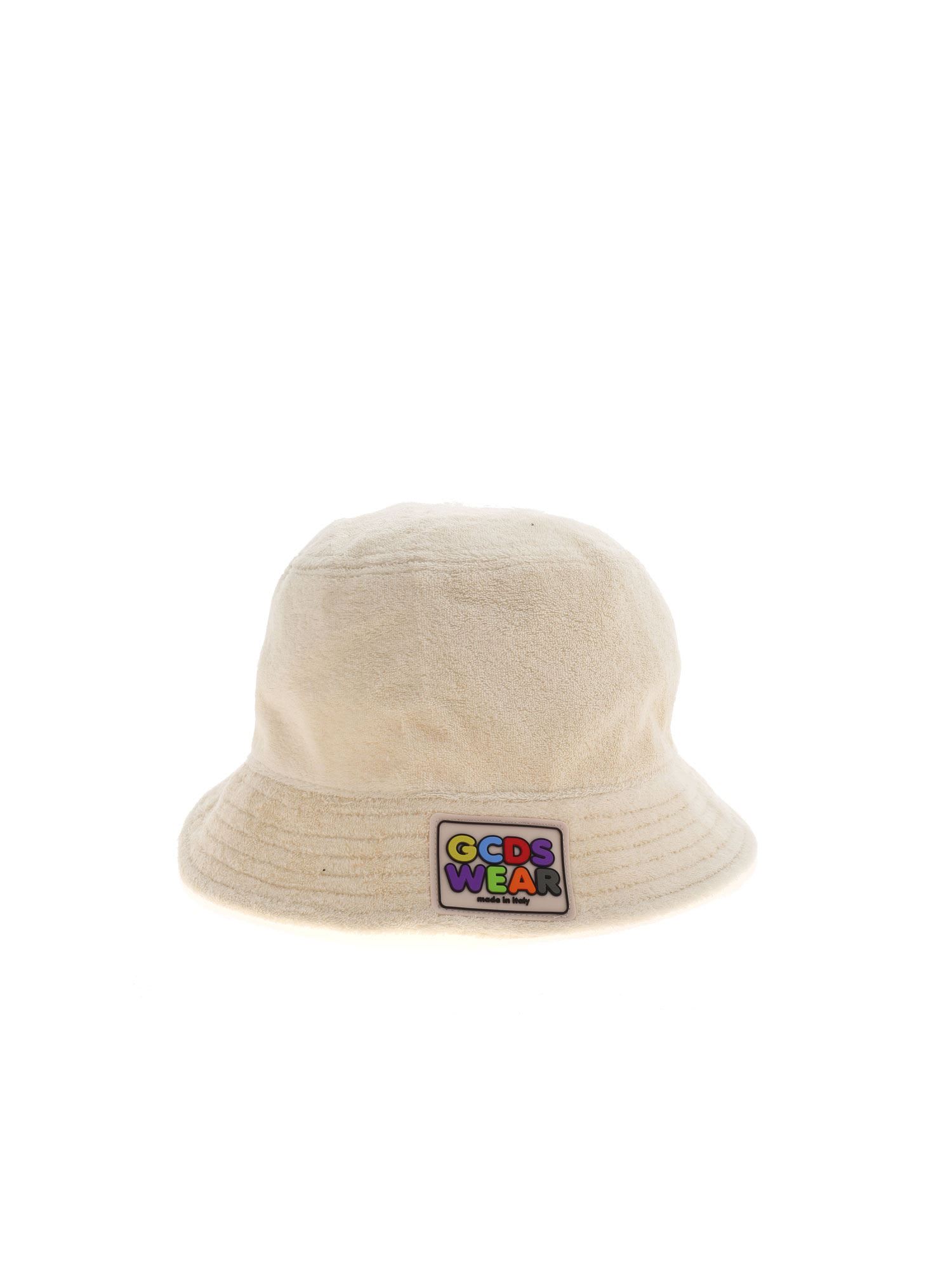 Gcds Logo Patch Terry-cloth Bucket Hat In Grigio Chiaro