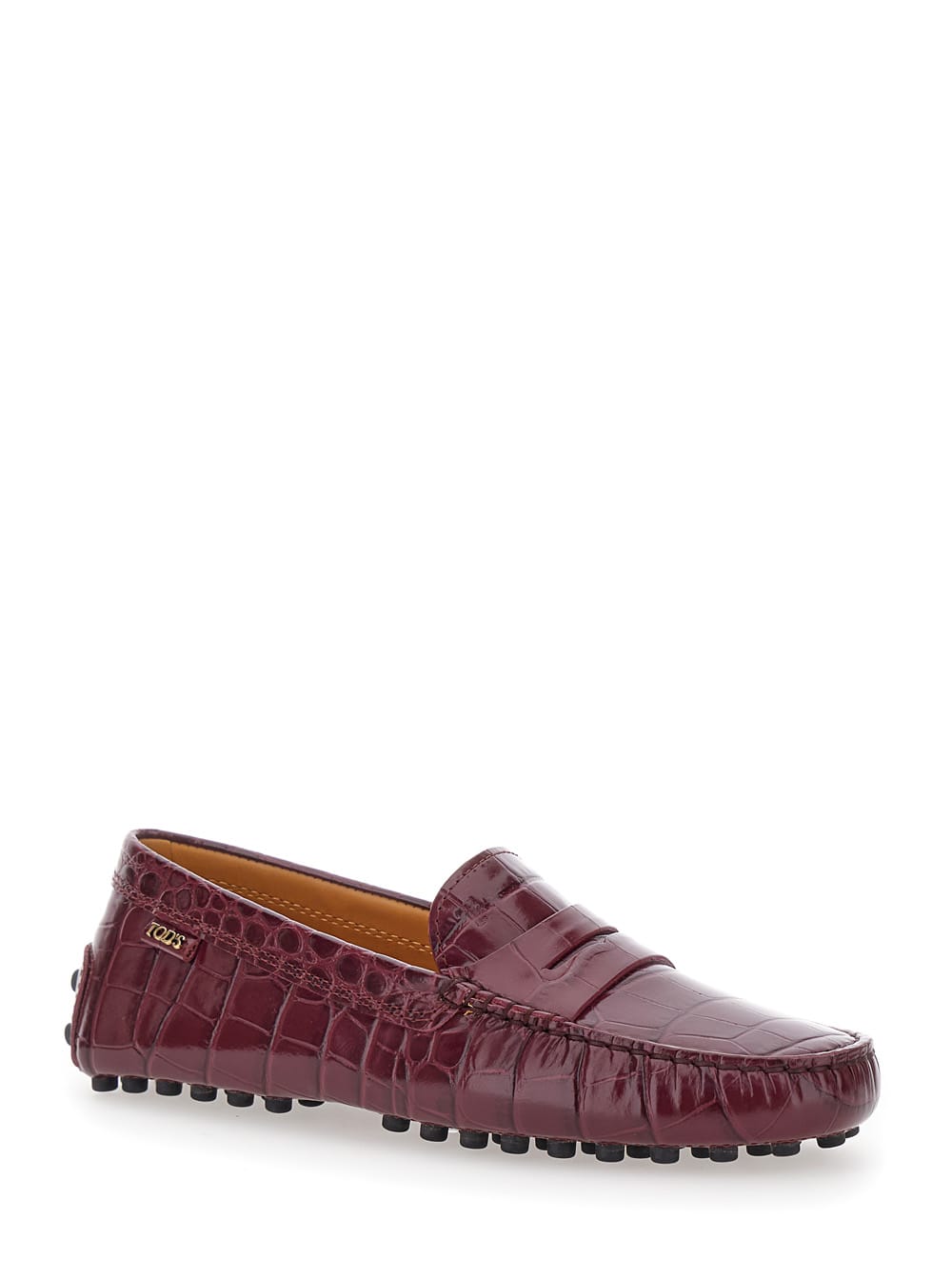 Shop Tod's Gommino Bordeaux Driving Shoes With Embossed Logo In Croco Print Leather Woman